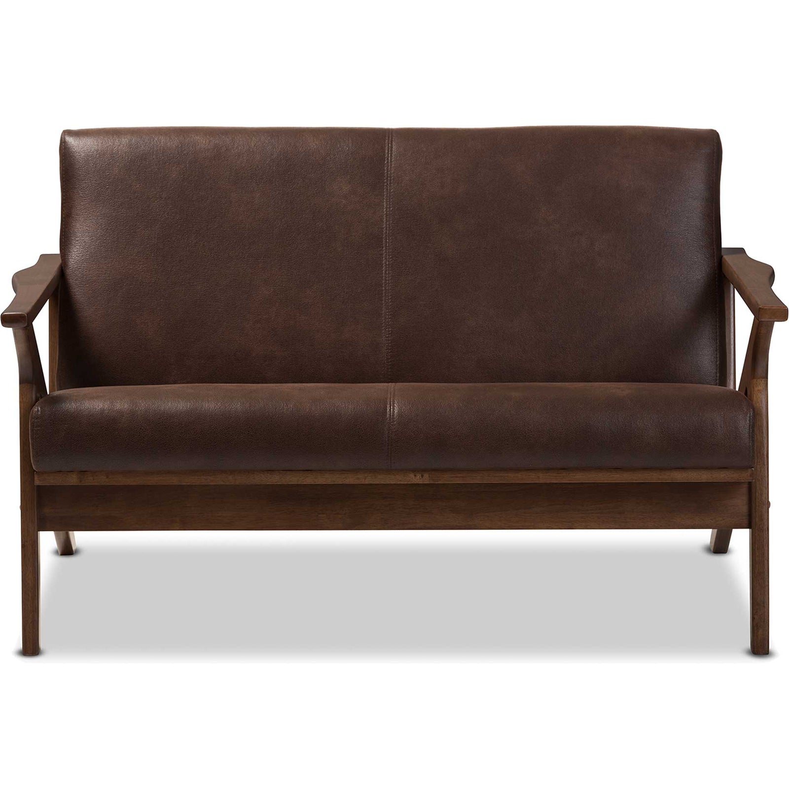 Birdie Distressed Faux Leather Loveseat Dark Brown/Walnut