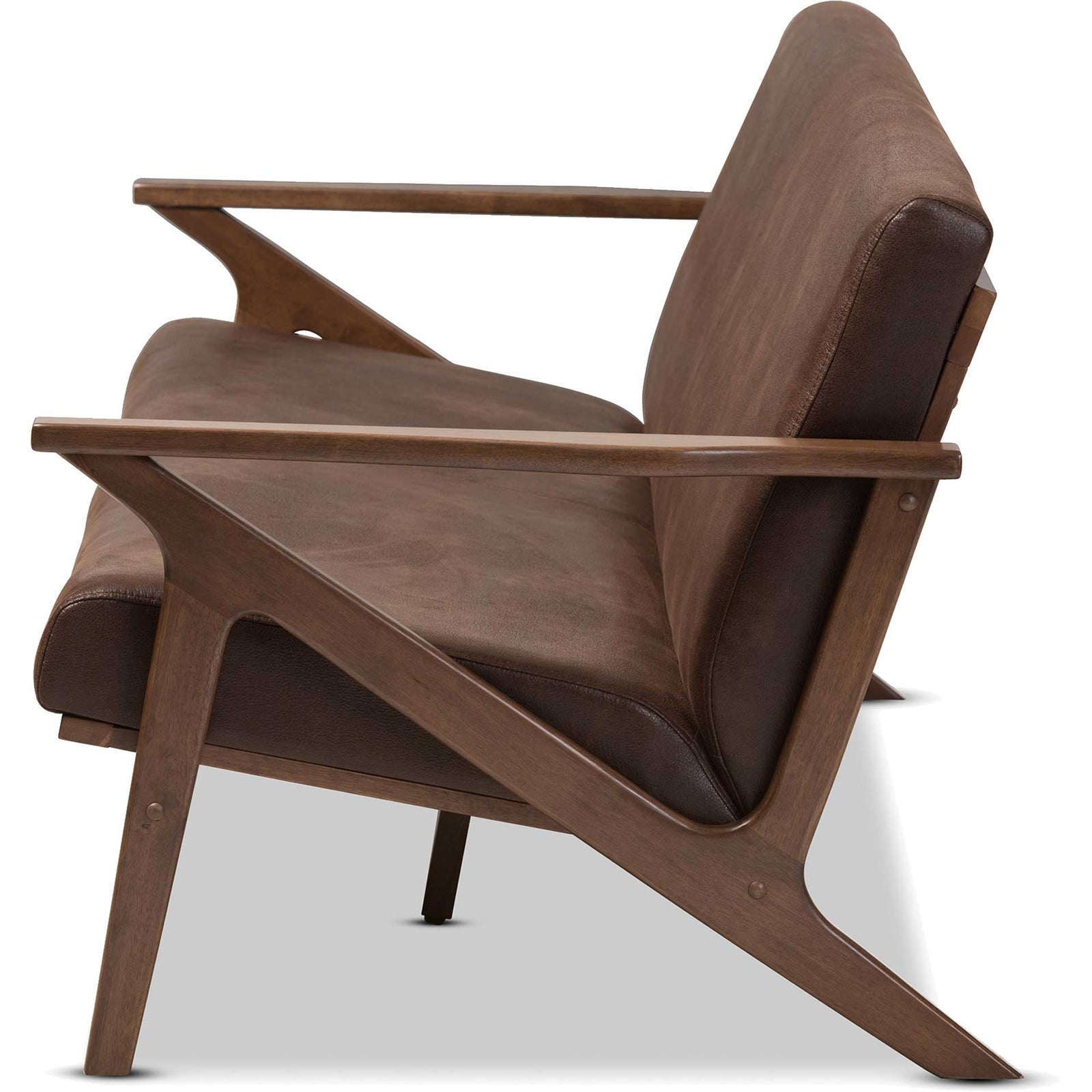 Birdie Distressed Faux Leather Sofa Dark Brown/Walnut