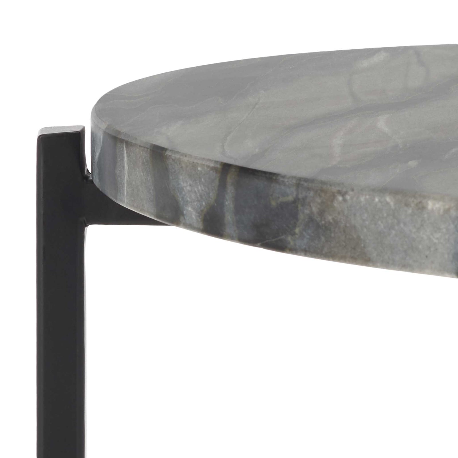 Polished gray-black marble top with organic veining over a slim matte black frame || ACC4604A || detail_studio