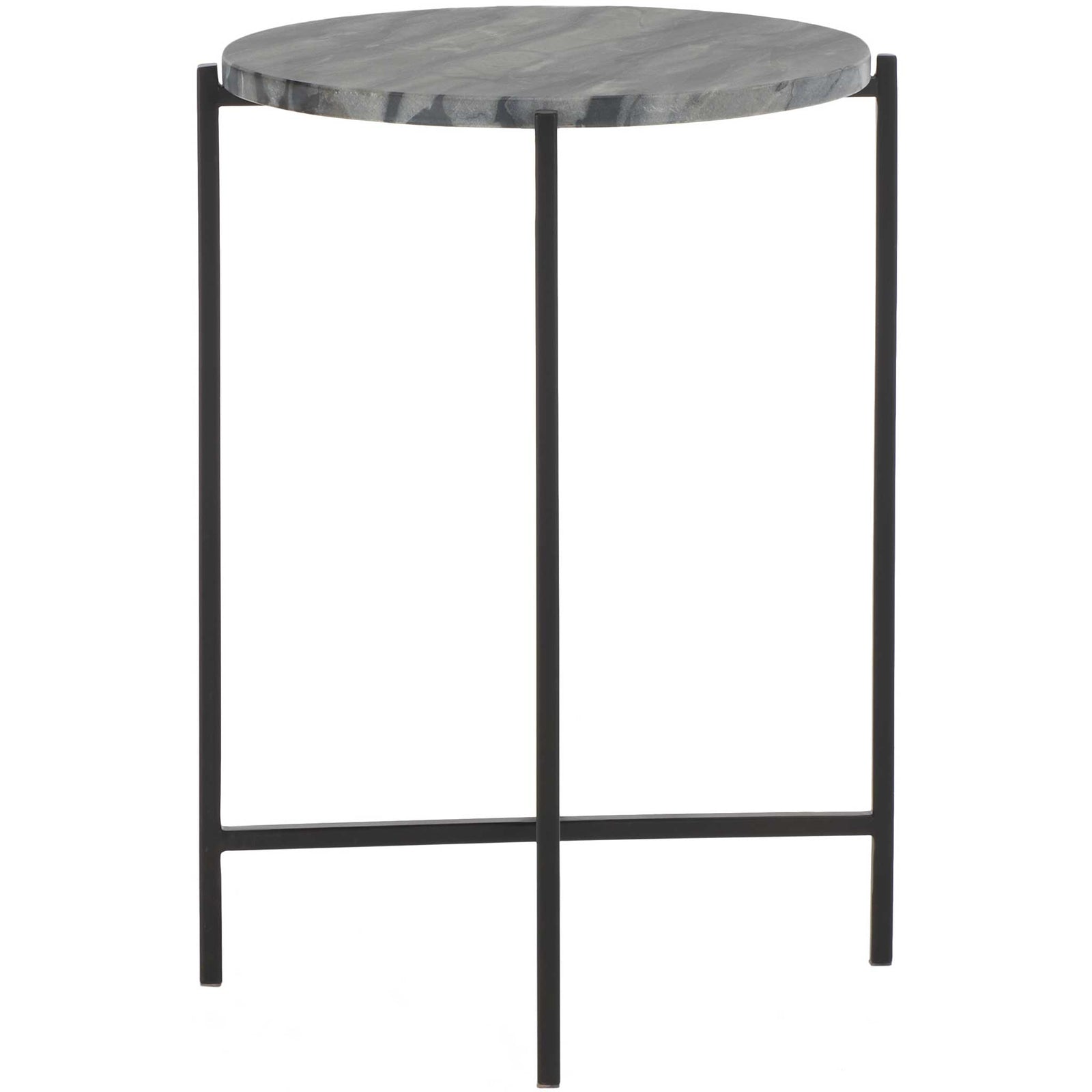 Round gray-black marble accent table with minimalist matte black cross base || ACC4604A || front_studio