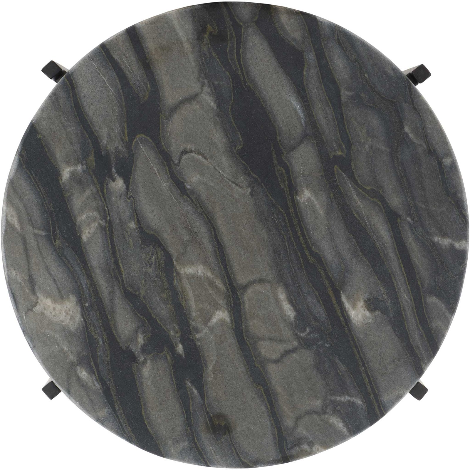 Round marble tabletop showcasing layered gray and black striations || ACC4604A || top_studio