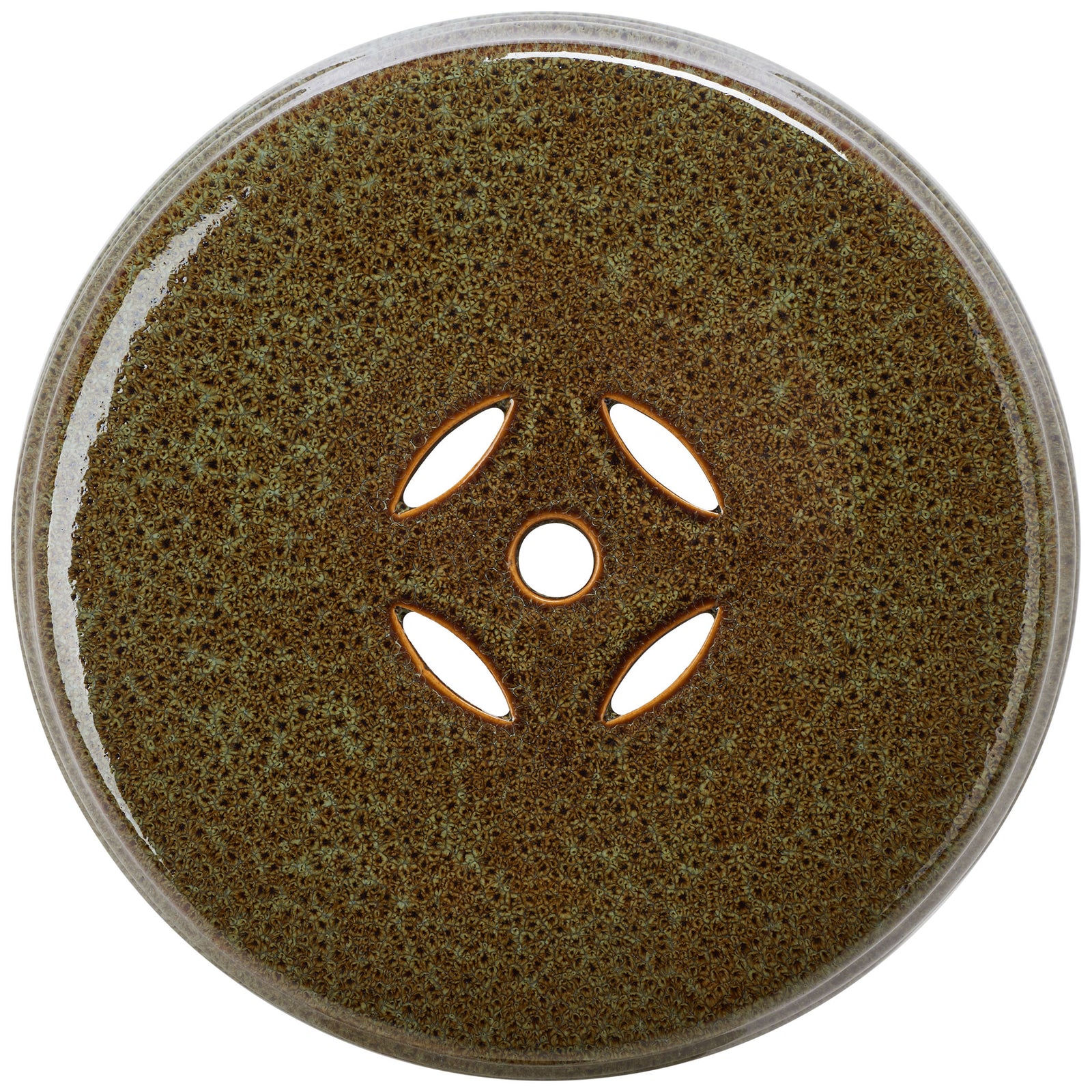 Glossy brown round seat has four petal-shaped openings and a small center vent. || ACS4575B || top_studio