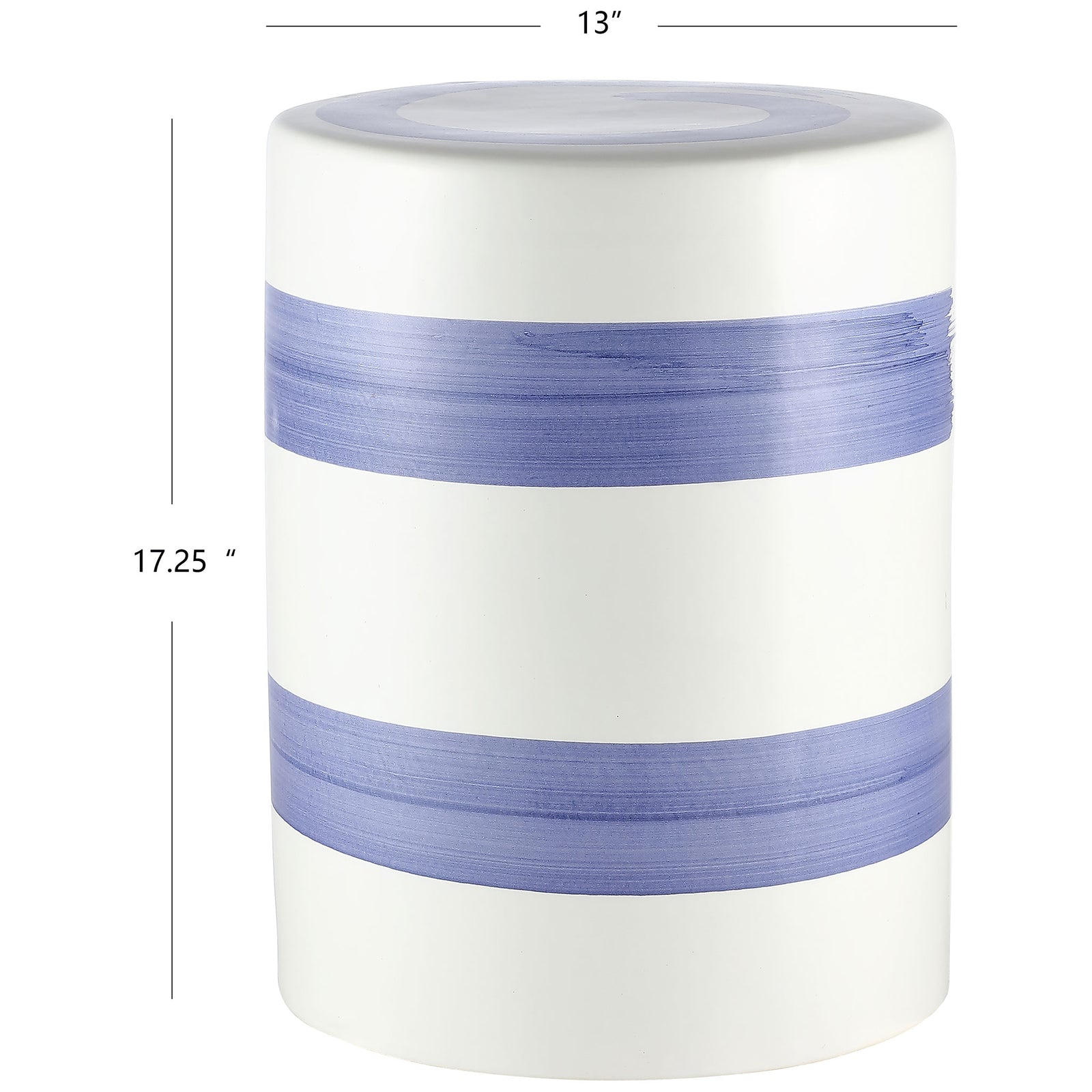 Blue-and-white ceramic garden stool measures 13 inches across and 17.25 inches high. || ACS4584A || dimension_studio