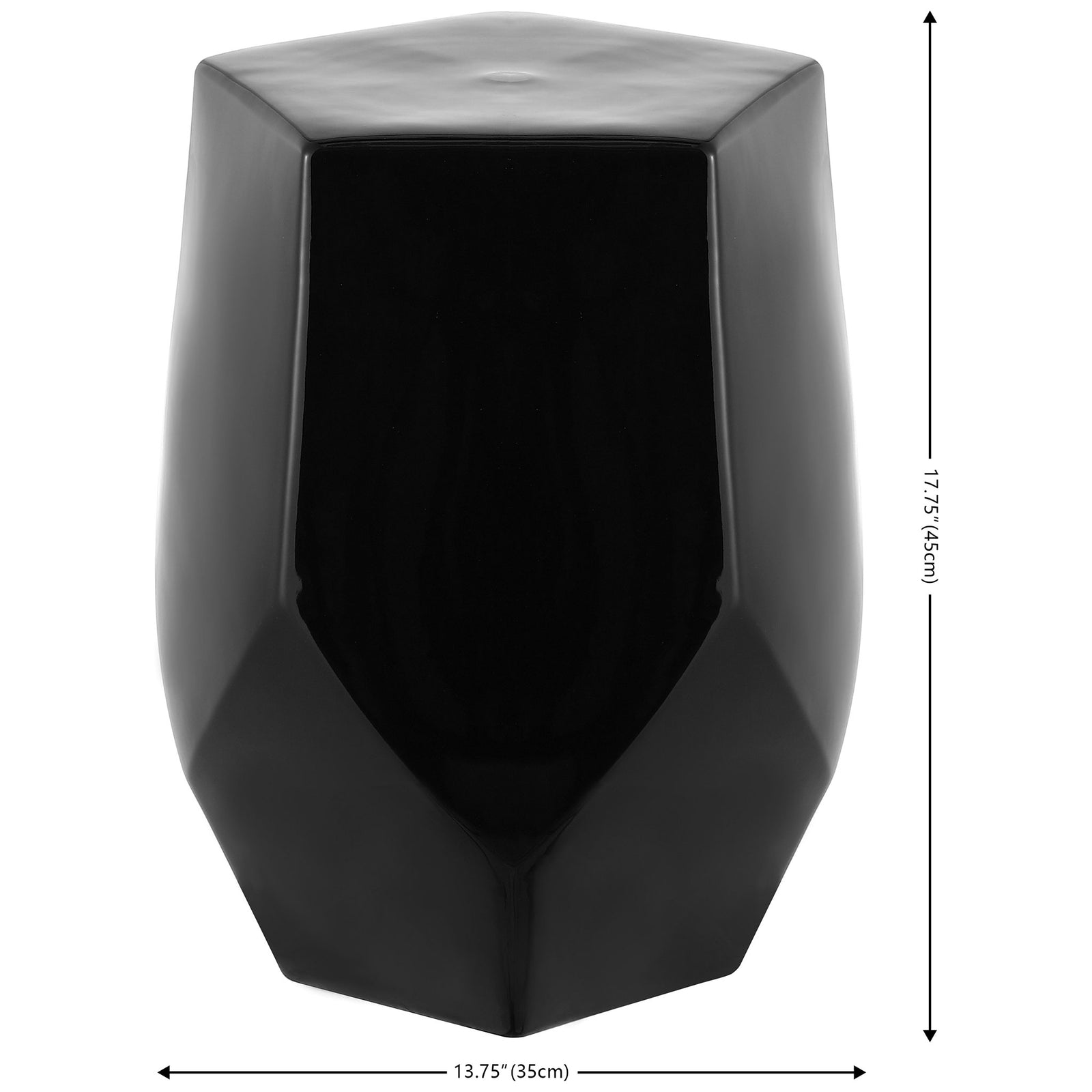 This faceted black ceramic stool stands 17.75 inches tall and measures 13.75 inches wide || ACS4596B || dimension_studio