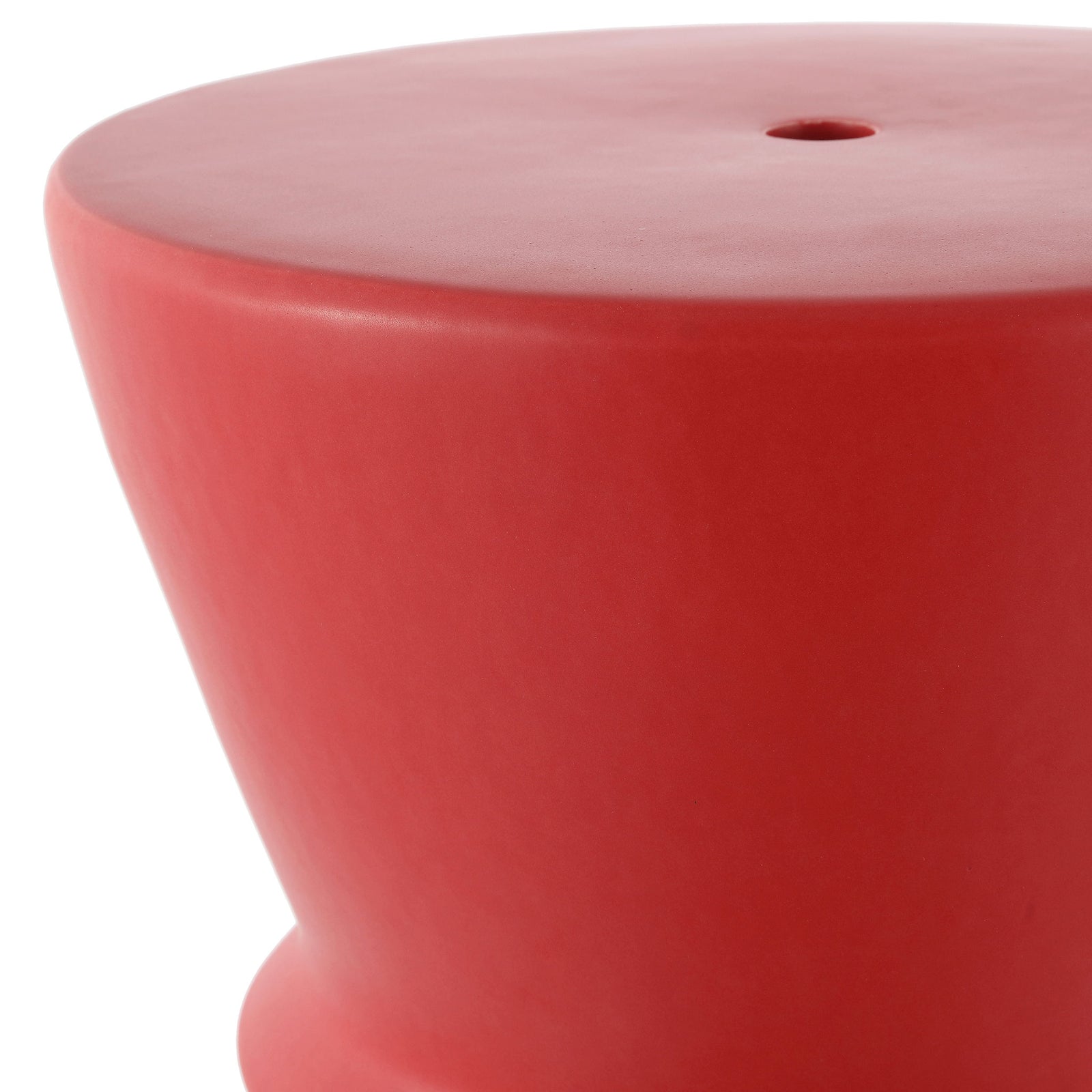 A smooth, bright red ceramic top curves around a small center opening. || ACS4601C || detail_studio