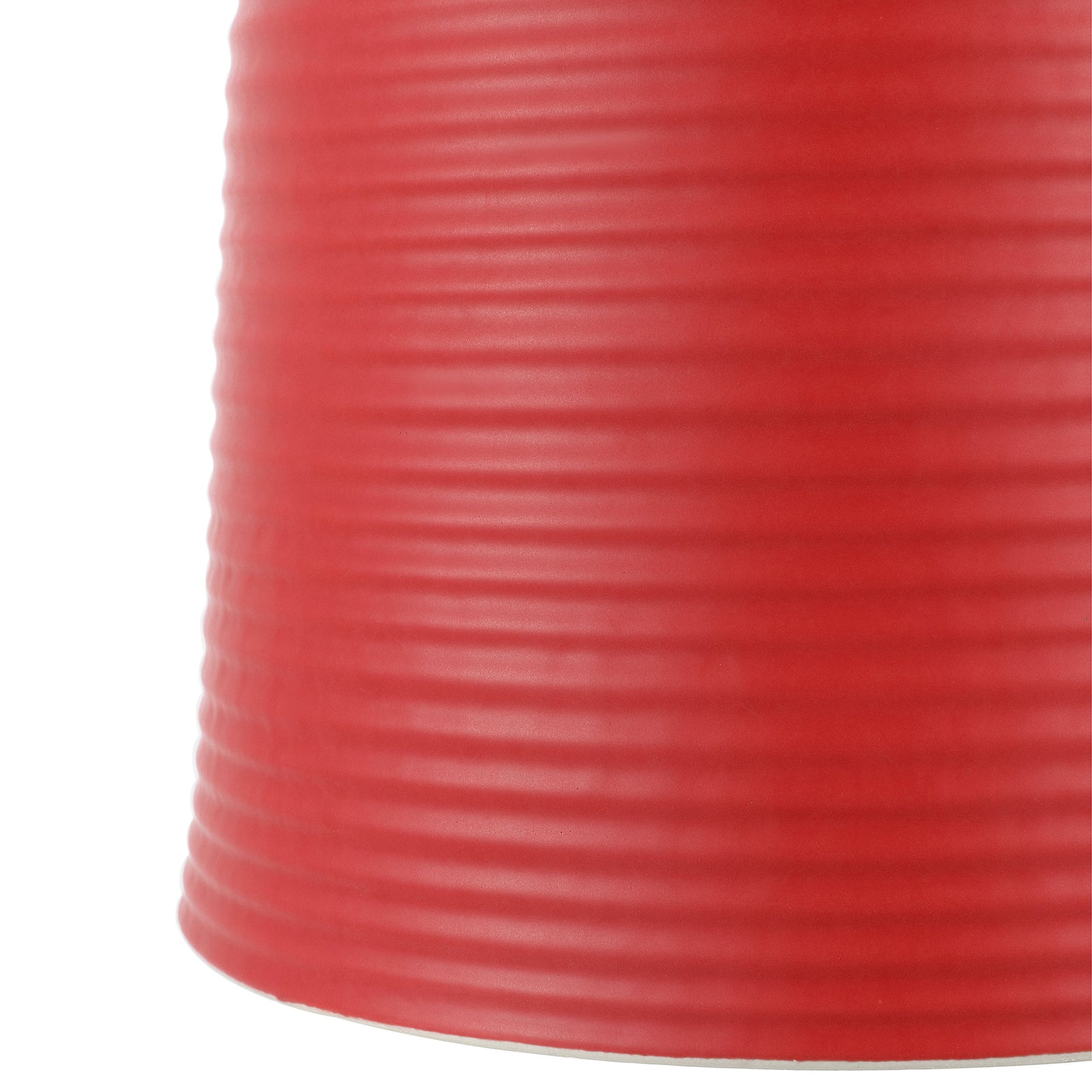 Bright red ceramic base widens gently toward its lower edge, with fine horizontal ridges || ACS4605C || leg_studio