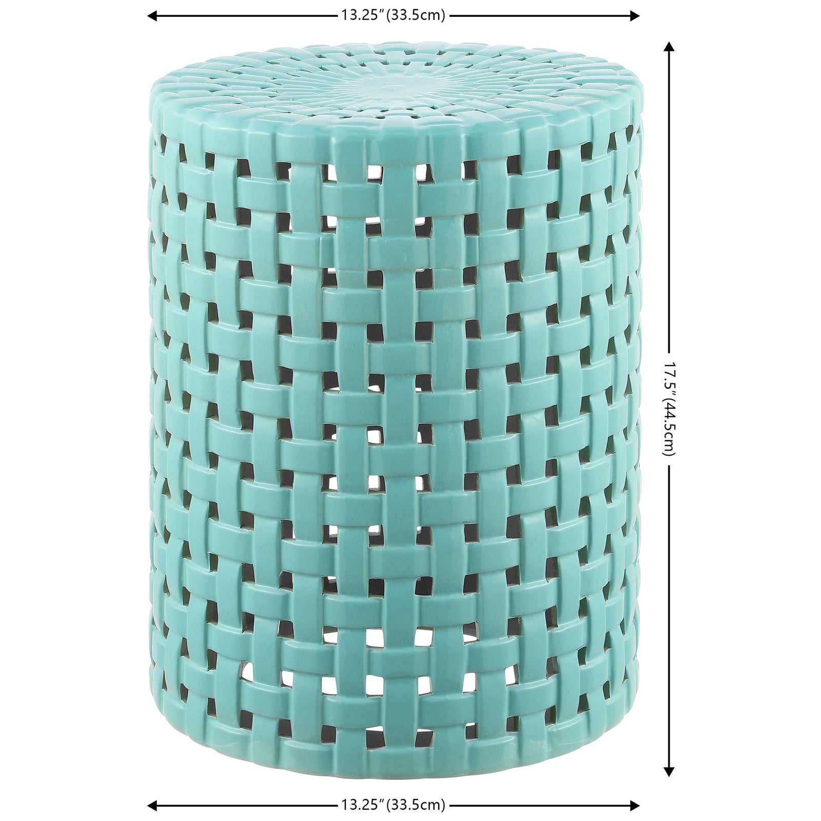 Robin's egg blue ceramic garden stool stands 17.5 inches tall with a 13.25-inch diameter || ACS4606B || dimension_studio