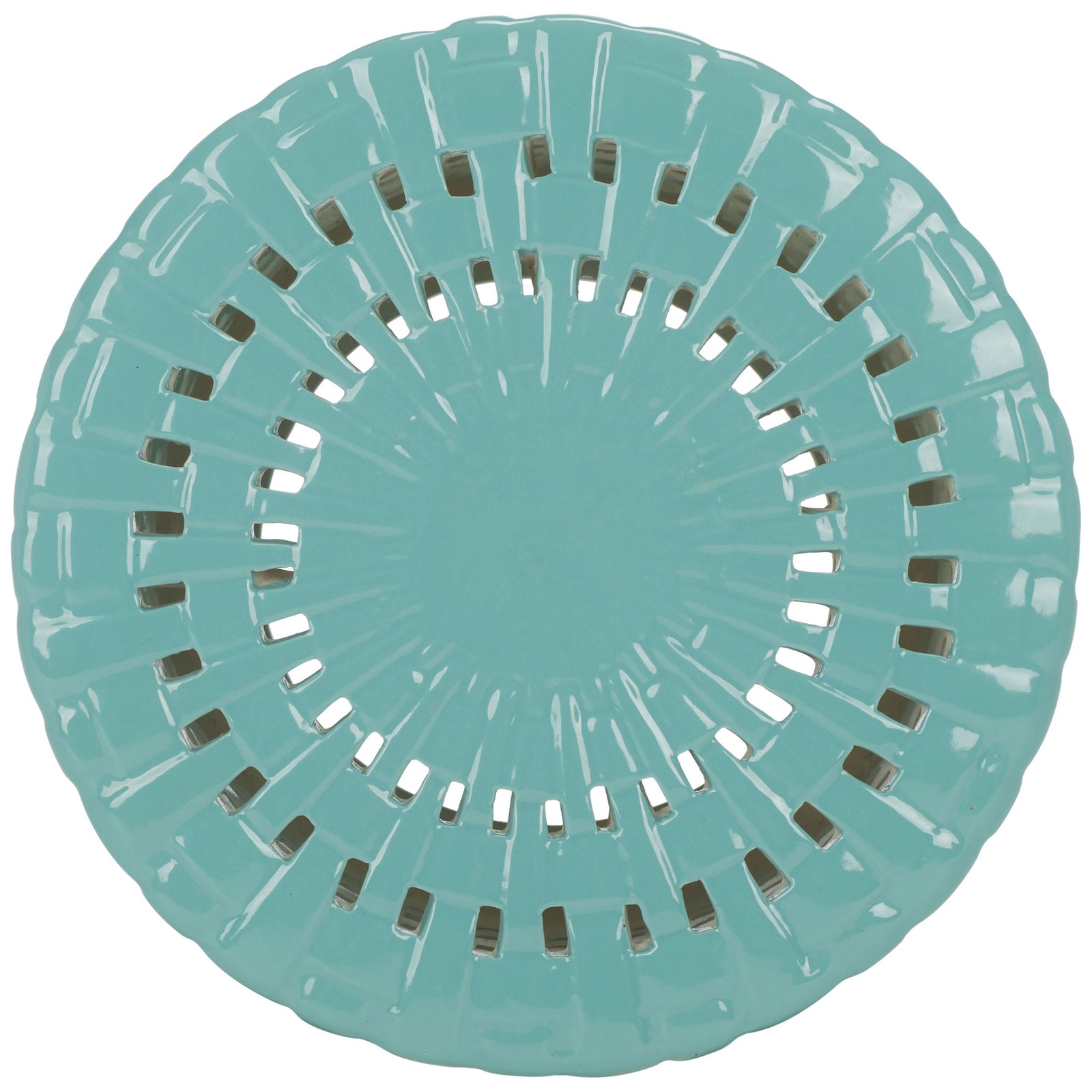 Robin's egg blue ceramic top has a smooth center framed by concentric openwork rings || ACS4606B || top_studio