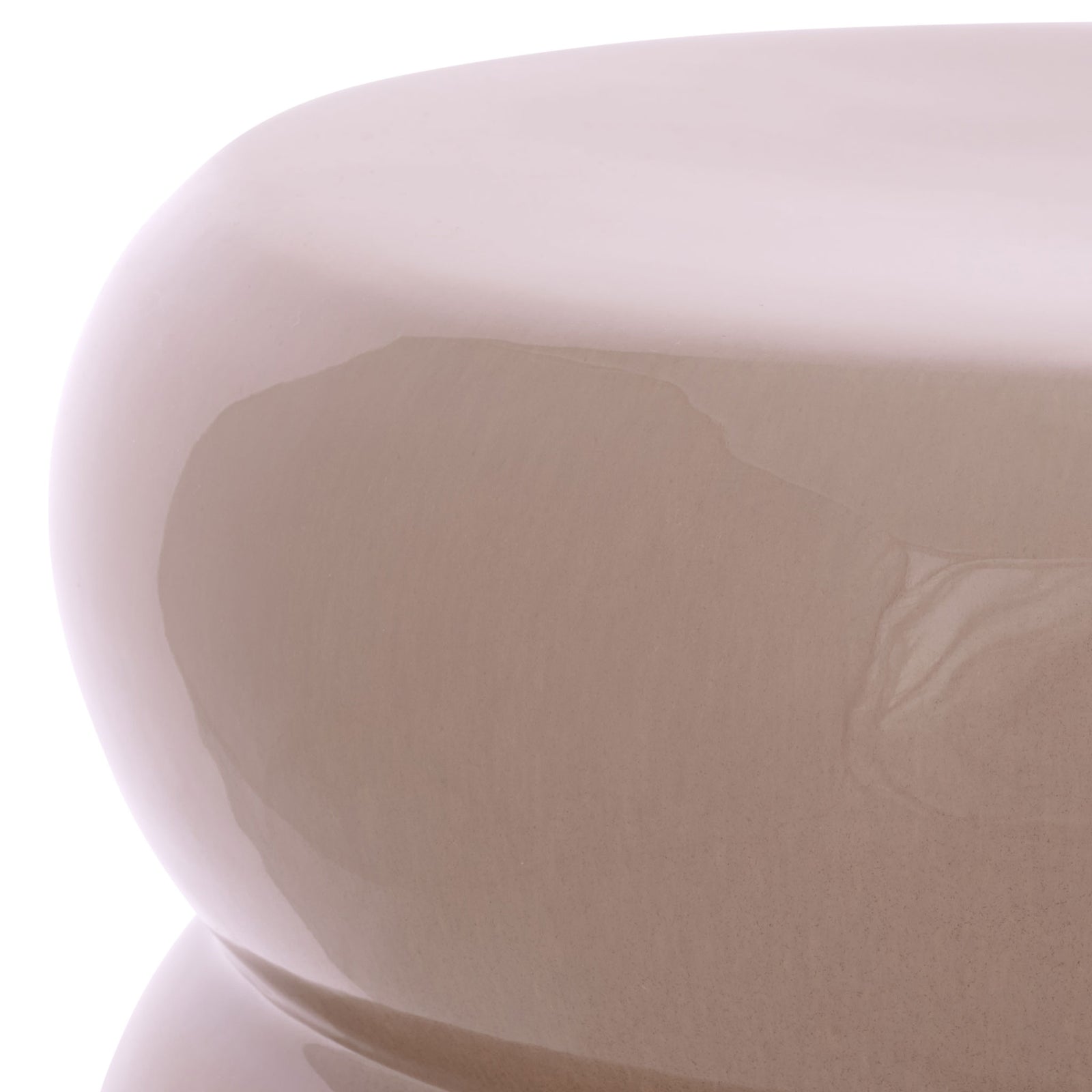 Glossy taupe ceramic reflects light across the stool's softly rounded upper tier. || ACS4608A || detail_studio