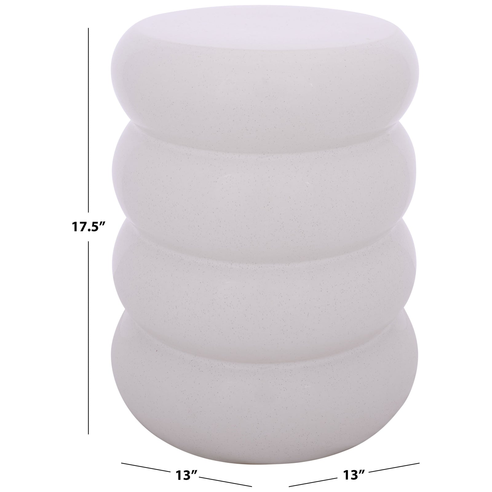 Four rounded cream tiers form a ceramic garden stool measuring 13 inches wide and 17.5 inches tall. || ACS4608B || dimension_studio