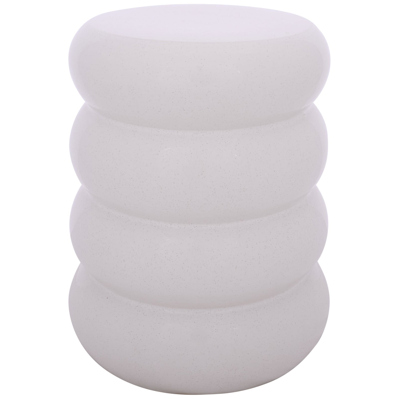 Light cream ceramic garden stool has four sculptural rounded tiers and a smooth top. || ACS4608B || front_studio