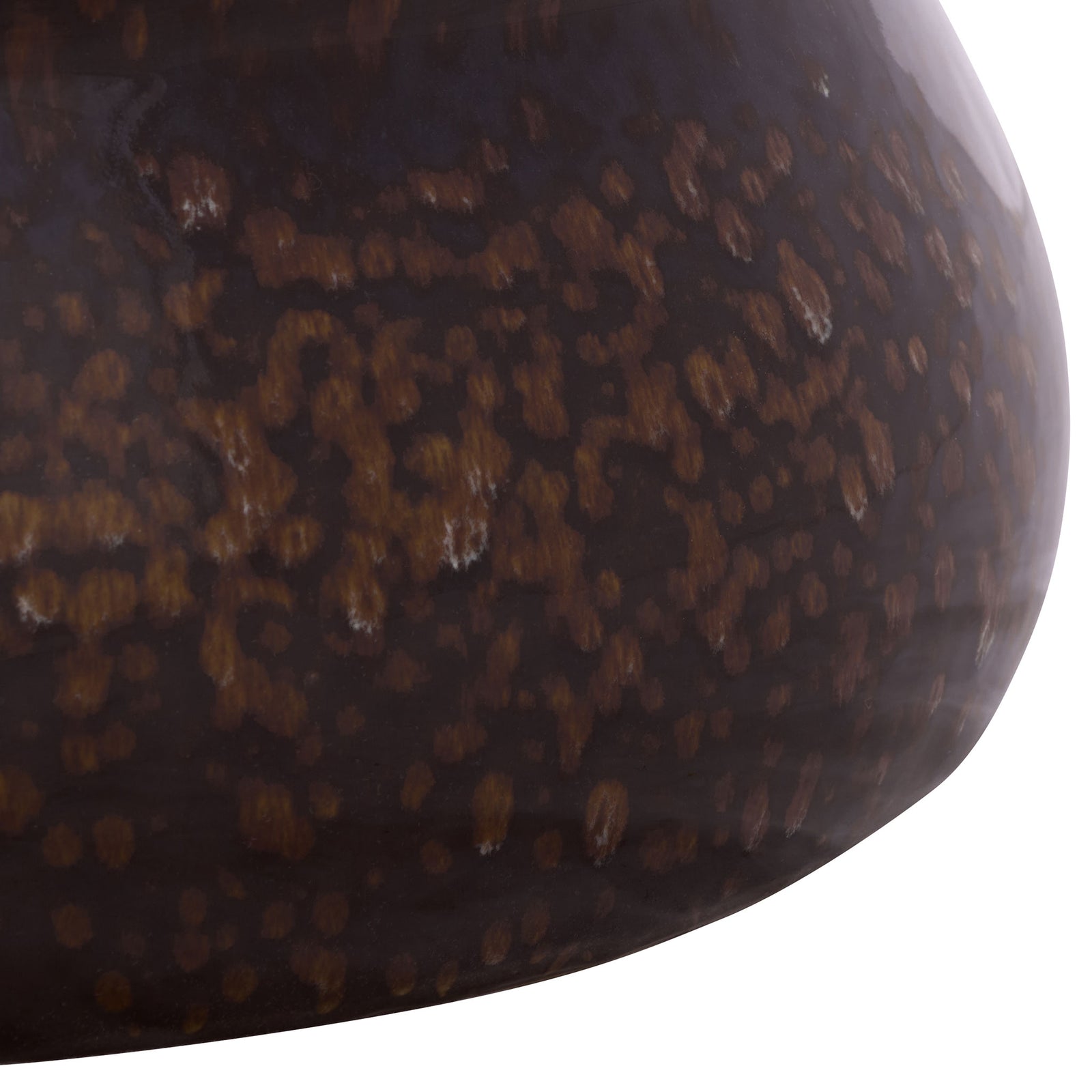 The rounded base features a rich brown glaze scattered with warm copper-toned flecks. || ACS4612B || leg_studio