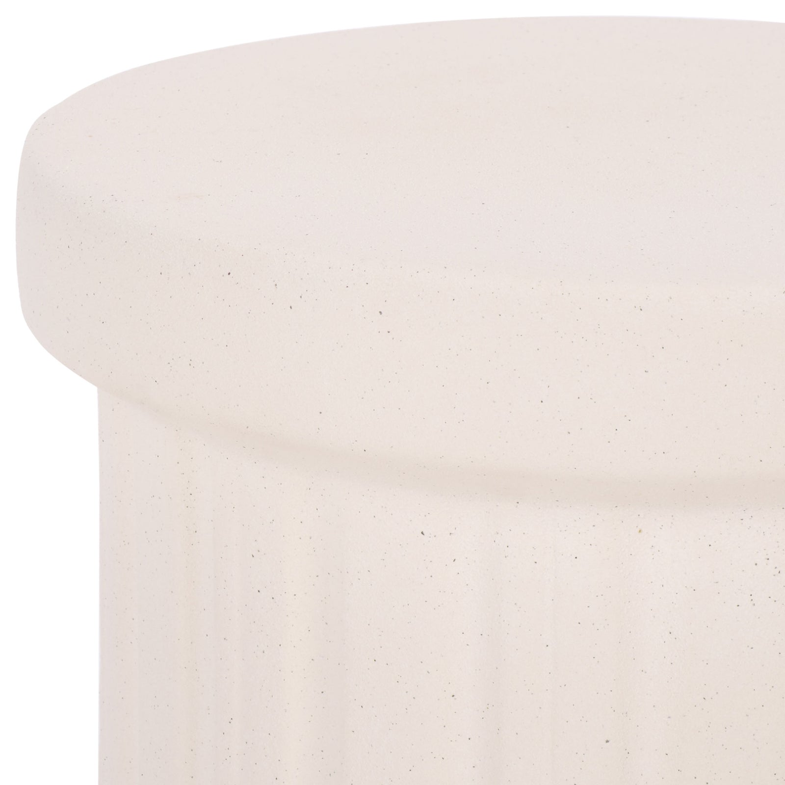 A softly rounded top meets the vertically fluted body of this light cream ceramic garden stool. || ACS4614A || detail_studio