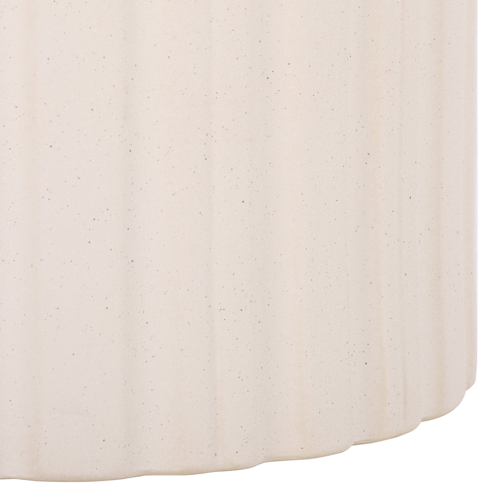 The ceramic stool's vertical fluting ends in a gently scalloped base with subtle speckles. || ACS4614A || leg_studio