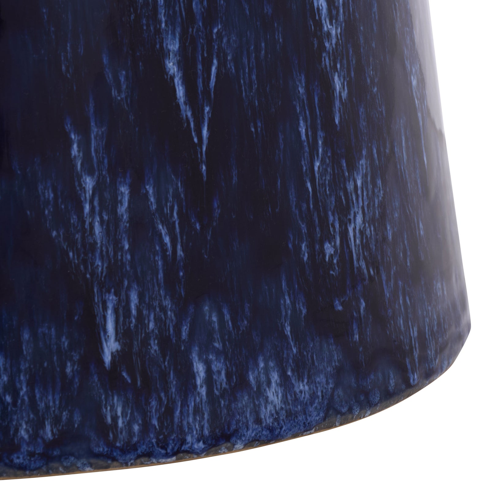 The gently flared base shows rich, streaked blue glaze on a sturdy ceramic body || ACS4615A || leg_studio