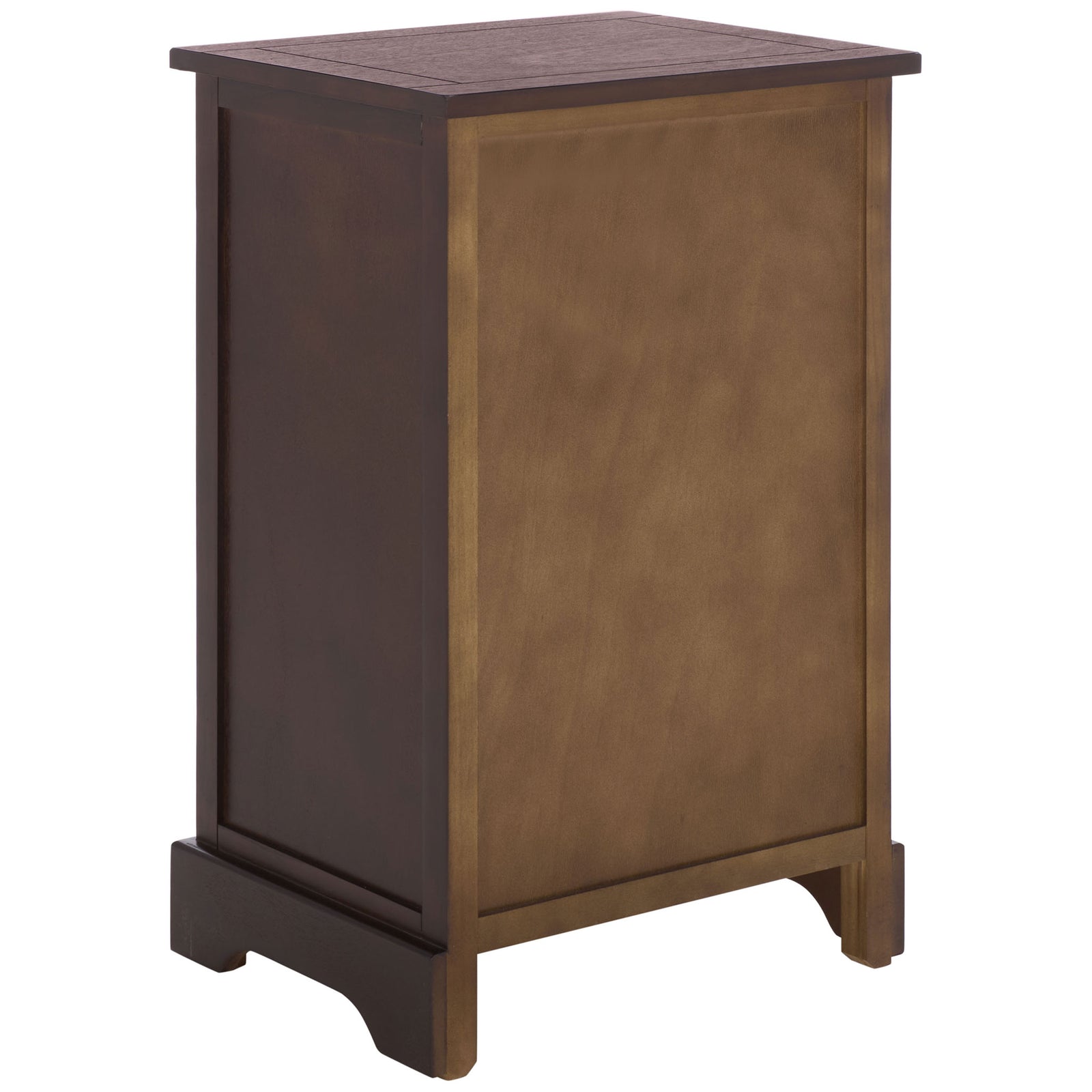 The dark brown top and sturdy paneled frame bring traditional character to this storage table. || AMH5700H || back_angle_studio