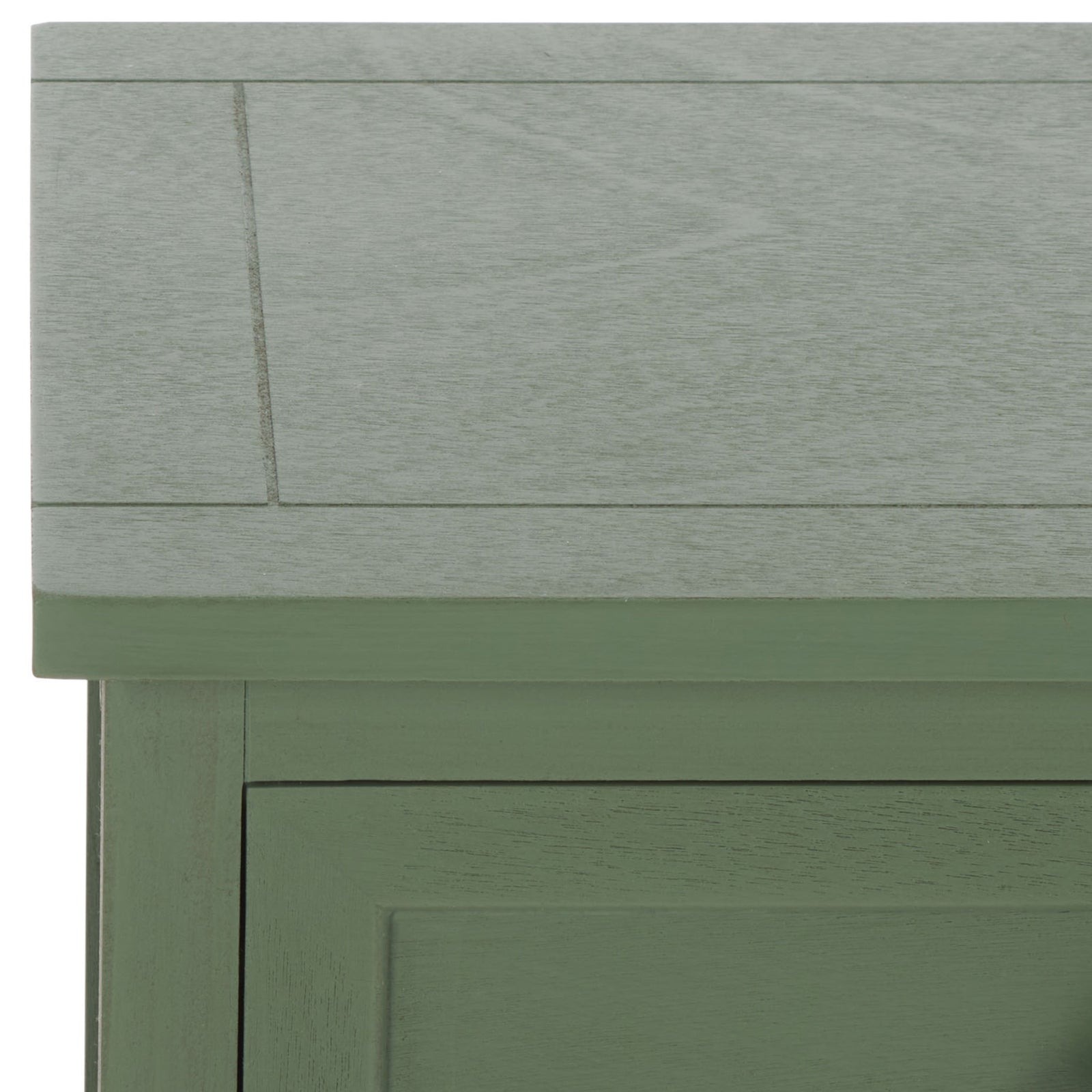 Subtle wood grain and inset detailing give the dusty green tabletop a crafted look. || AMH5700L || detail_studio