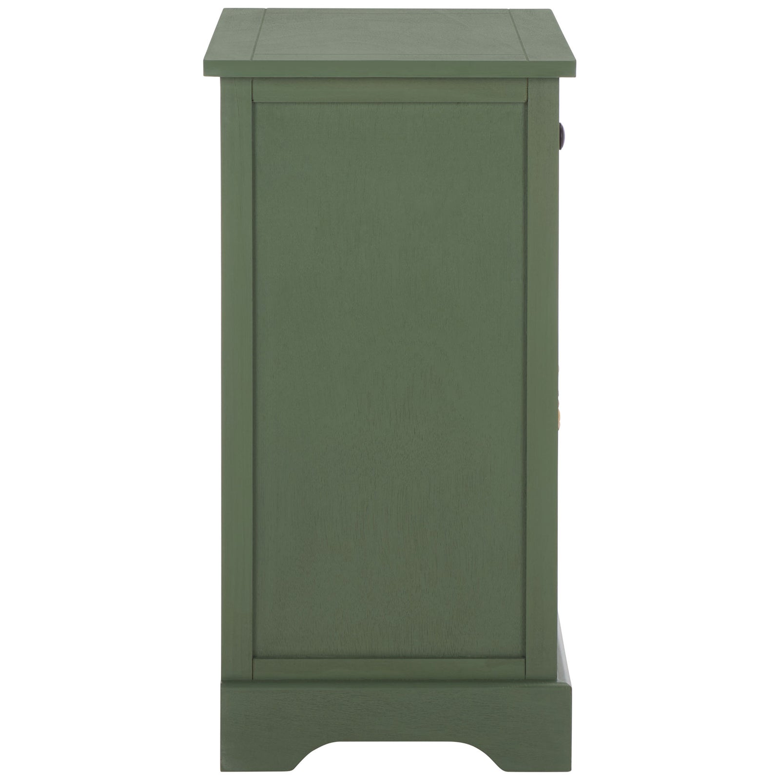A paneled dusty green frame and curved base give this compact table a timeless look. || AMH5700L || side_studio
