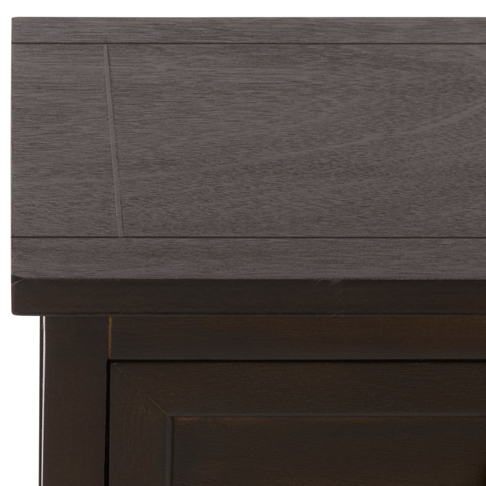 A dark brown tabletop features subtle paneling and visible wood grain. || AMH5702H || detail_studio