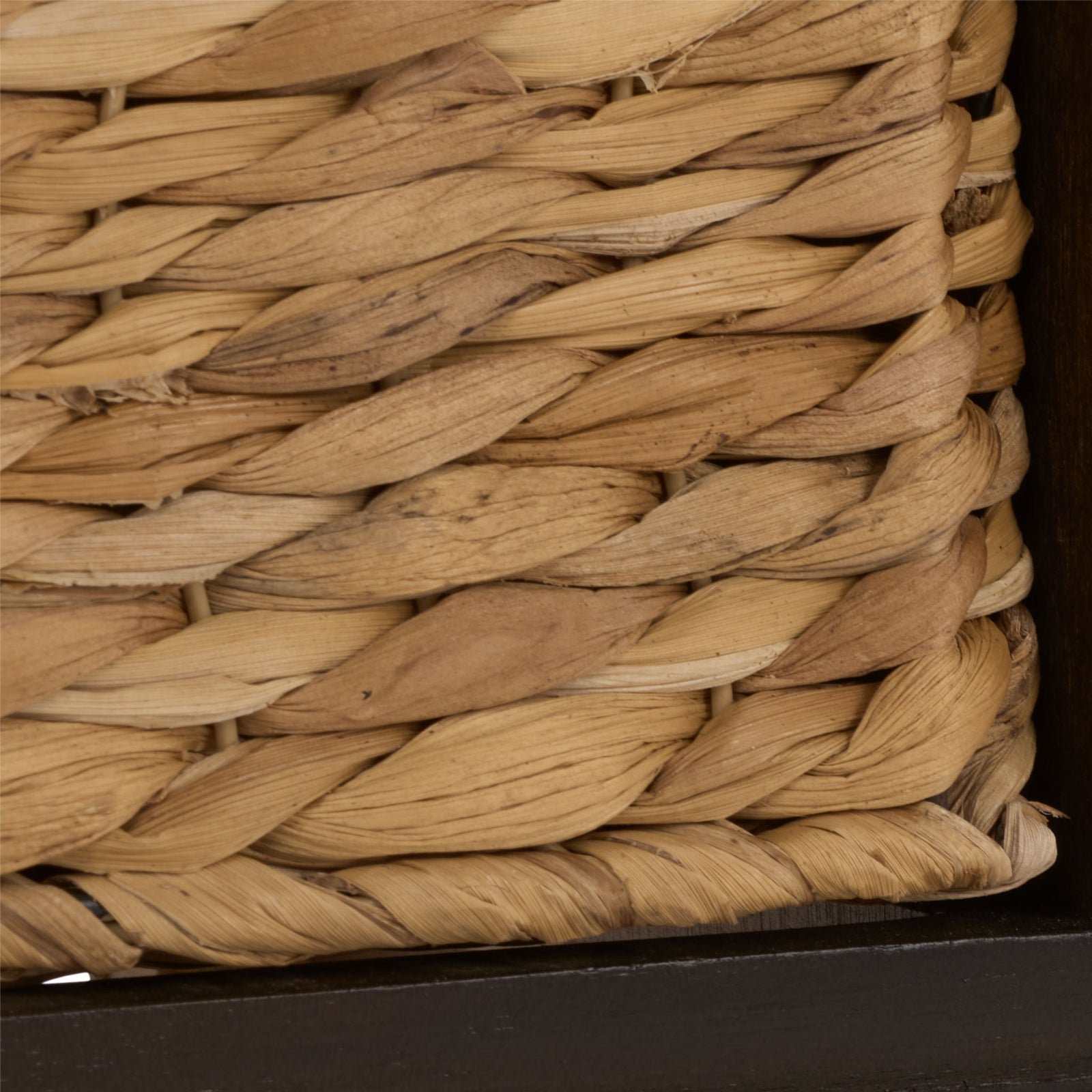 Thick natural fibers weave a sturdy basket for the dark chocolate brown cabinet. || AMH5702H || detail_studio
