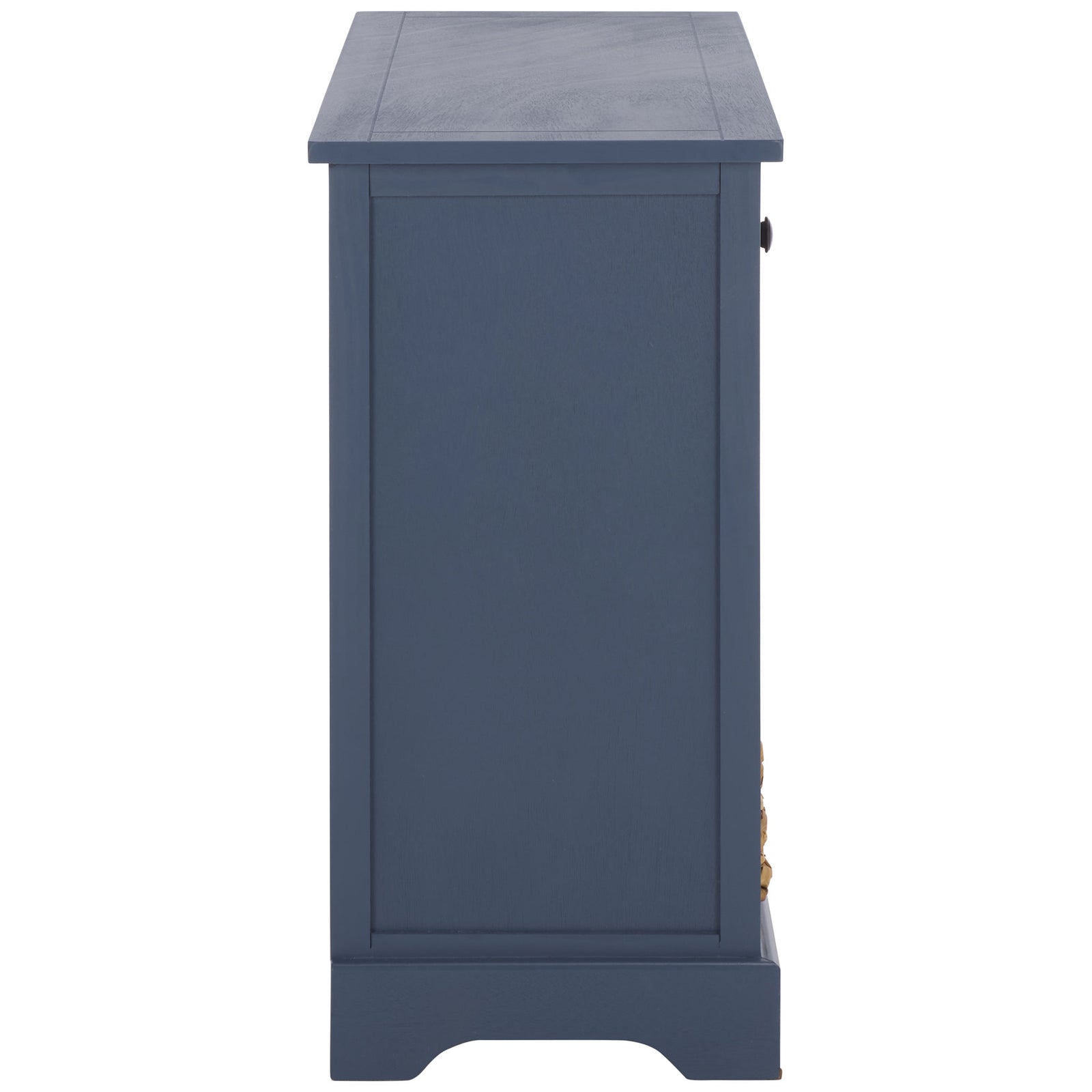 A recessed blue side panel sits above the cabinet's curved base. || AMH5702K || side_studio