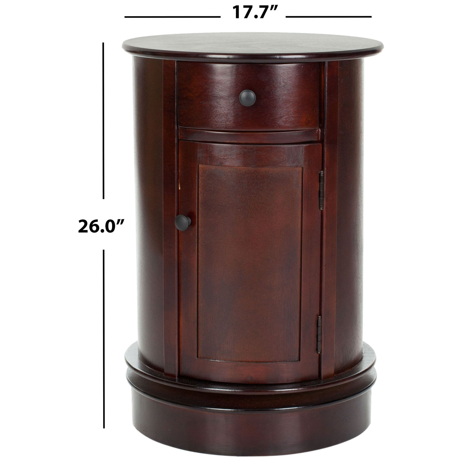 Dark cherry round accent table stands 26 inches high with a 17.7-inch top || AMH5712D || dimension_studio