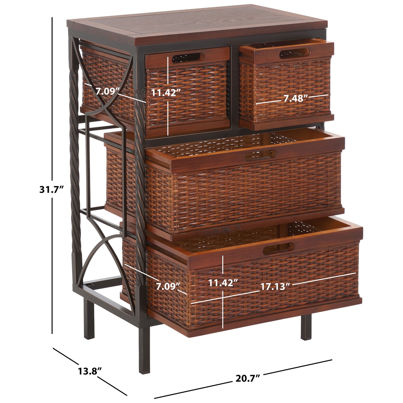Four pullout baskets fit within a compact frame measuring 20.7 inches wide and 31.7 inches tall. || AMH6511A || dimension_studio