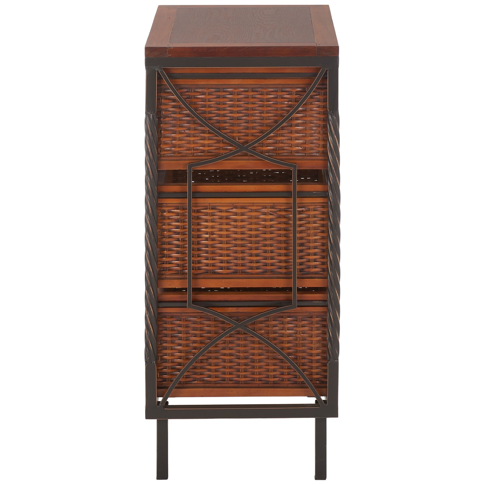 Decorative arched cross braces frame the woven baskets along the open sides. || AMH6511A || side_studio