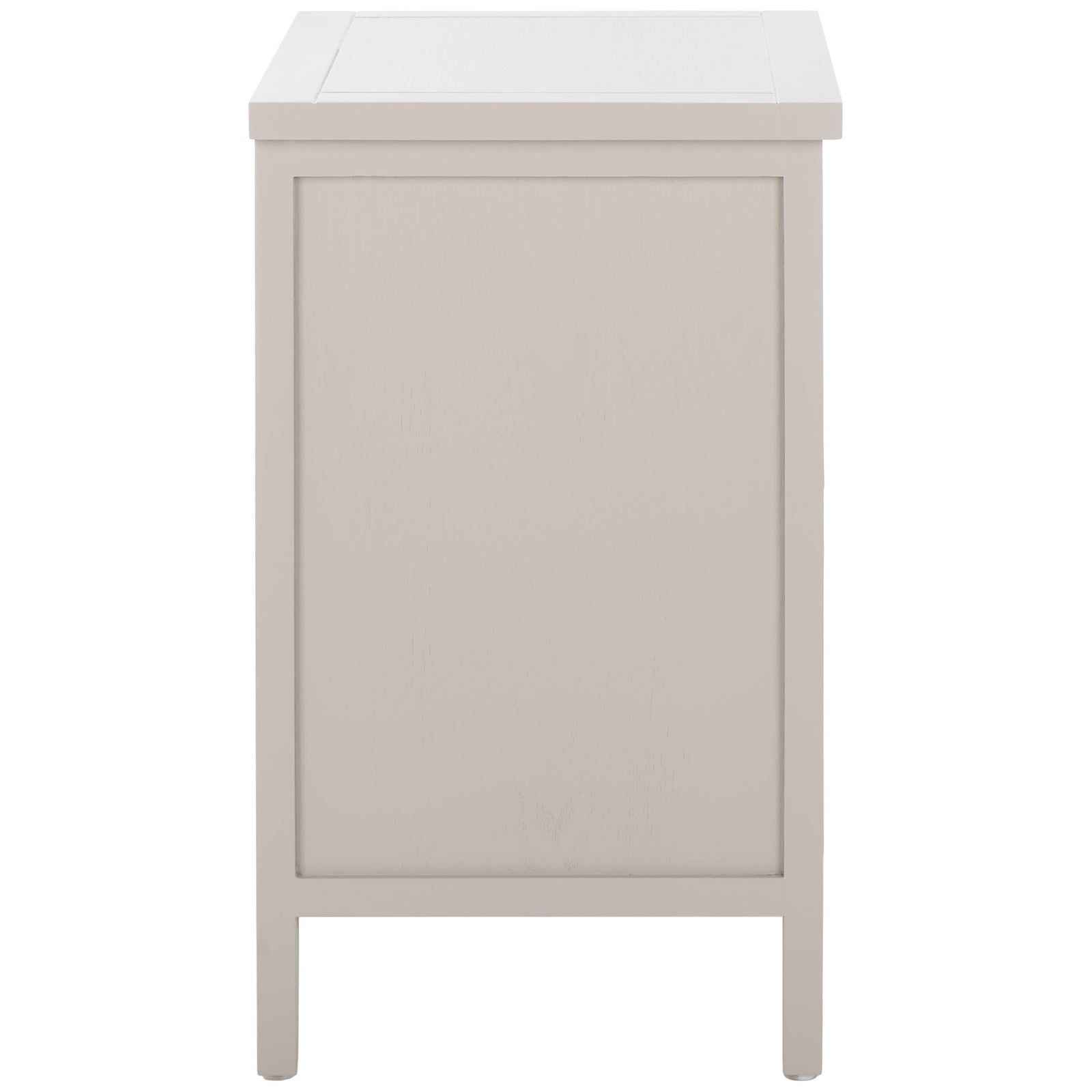 An inset side panel and gently tapered legs lend the gray end table a tailored profile || AMH6531C || side_studio