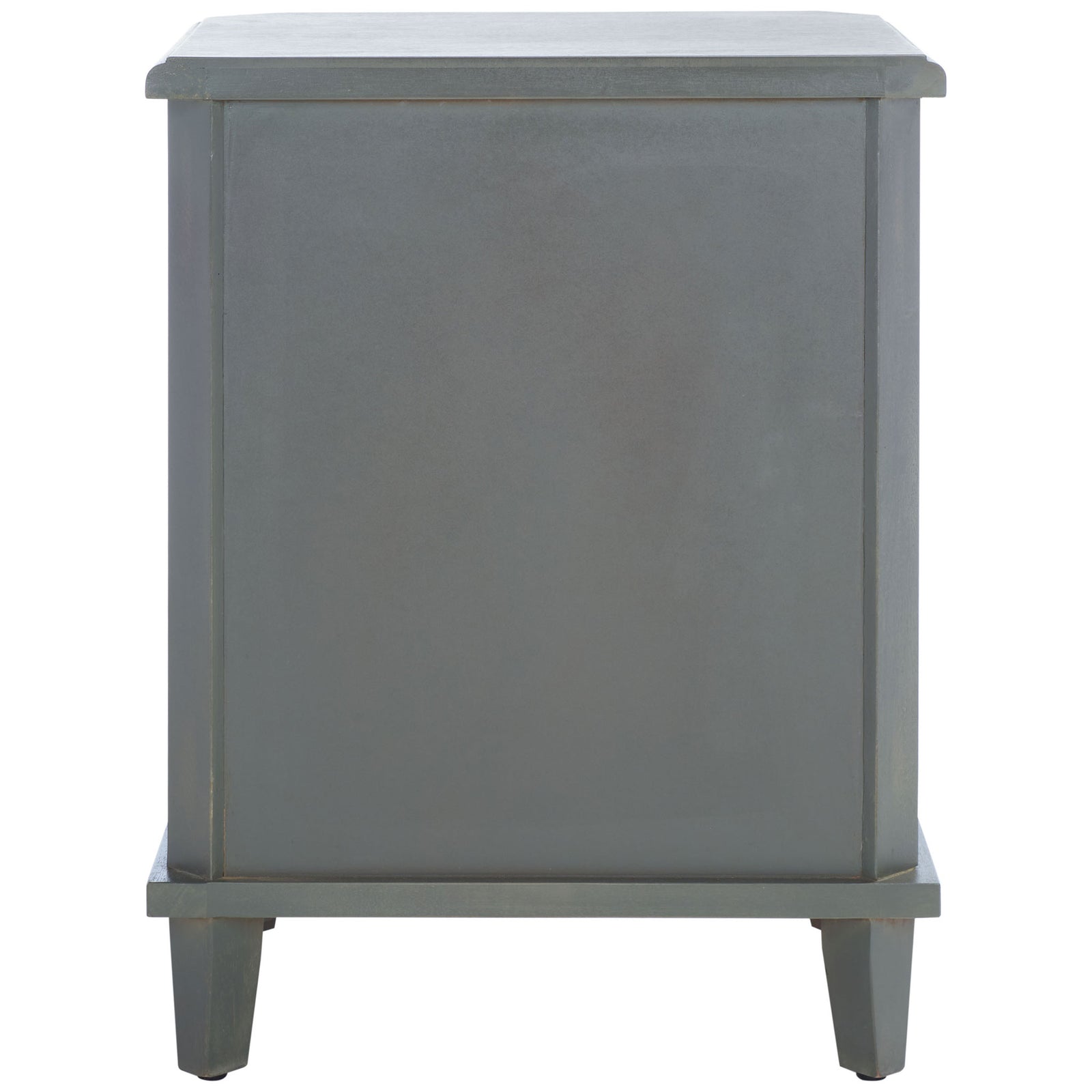 An inset ash gray panel and tapered feet give this compact nightstand a finished look. || AMH6629A || back_studio
