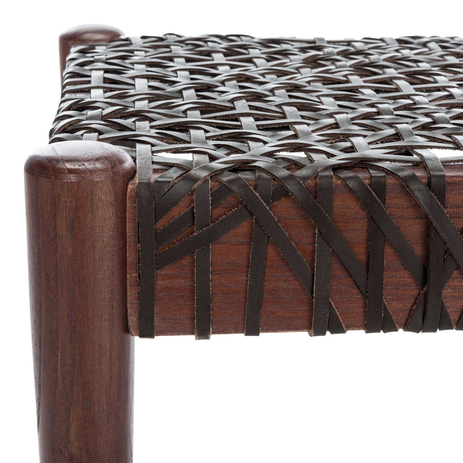 Baize Leather Weave Bench Brown/Brown