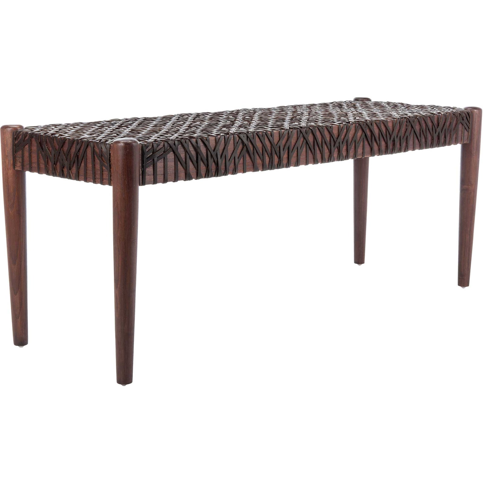 Baize Leather Weave Bench Brown/Brown