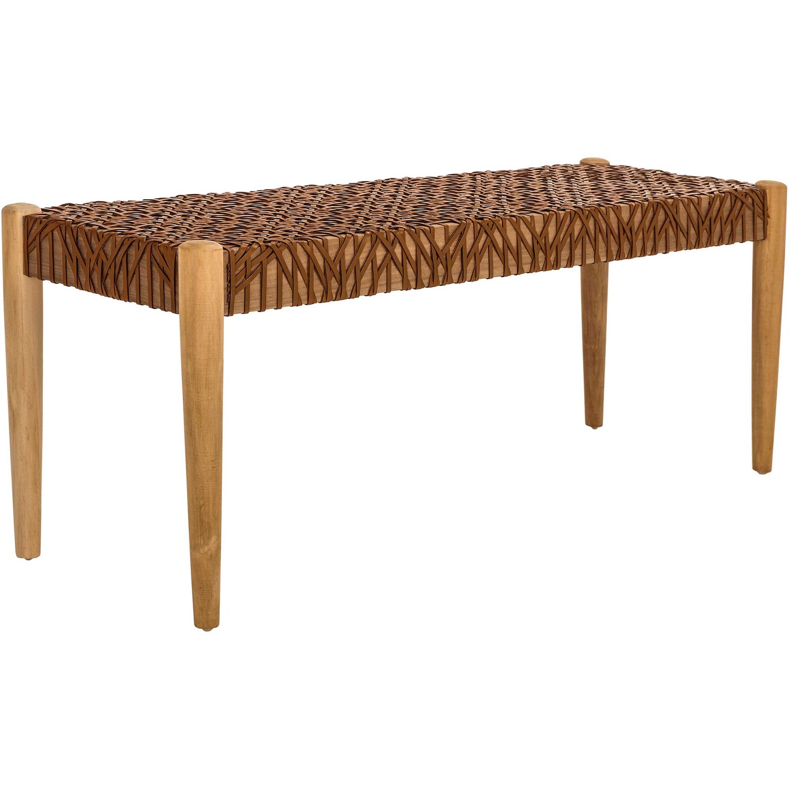 Baize Leather Weave Bench Light Honey/Natural