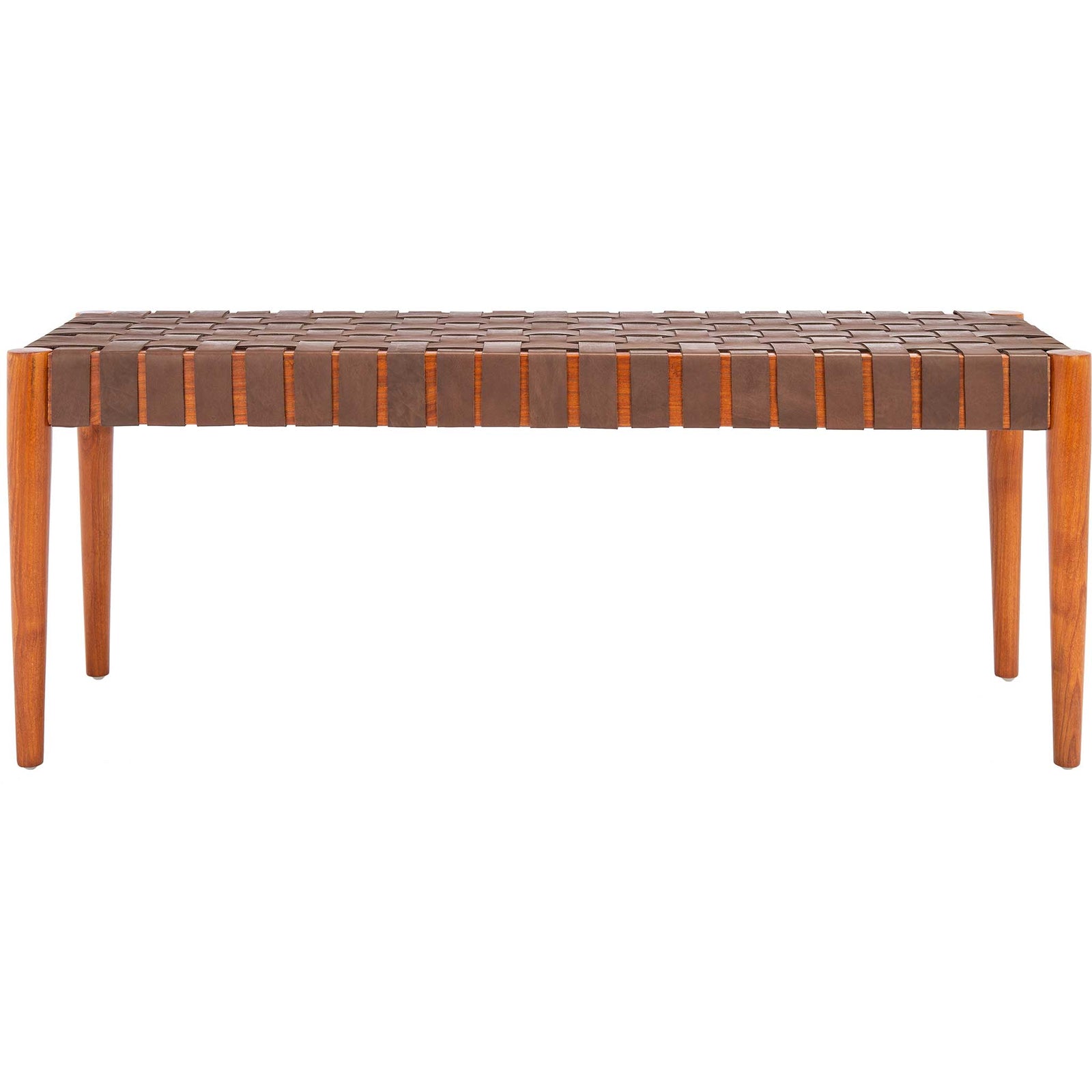 Amos Leather Weave Bench Cognac/Dark Brown