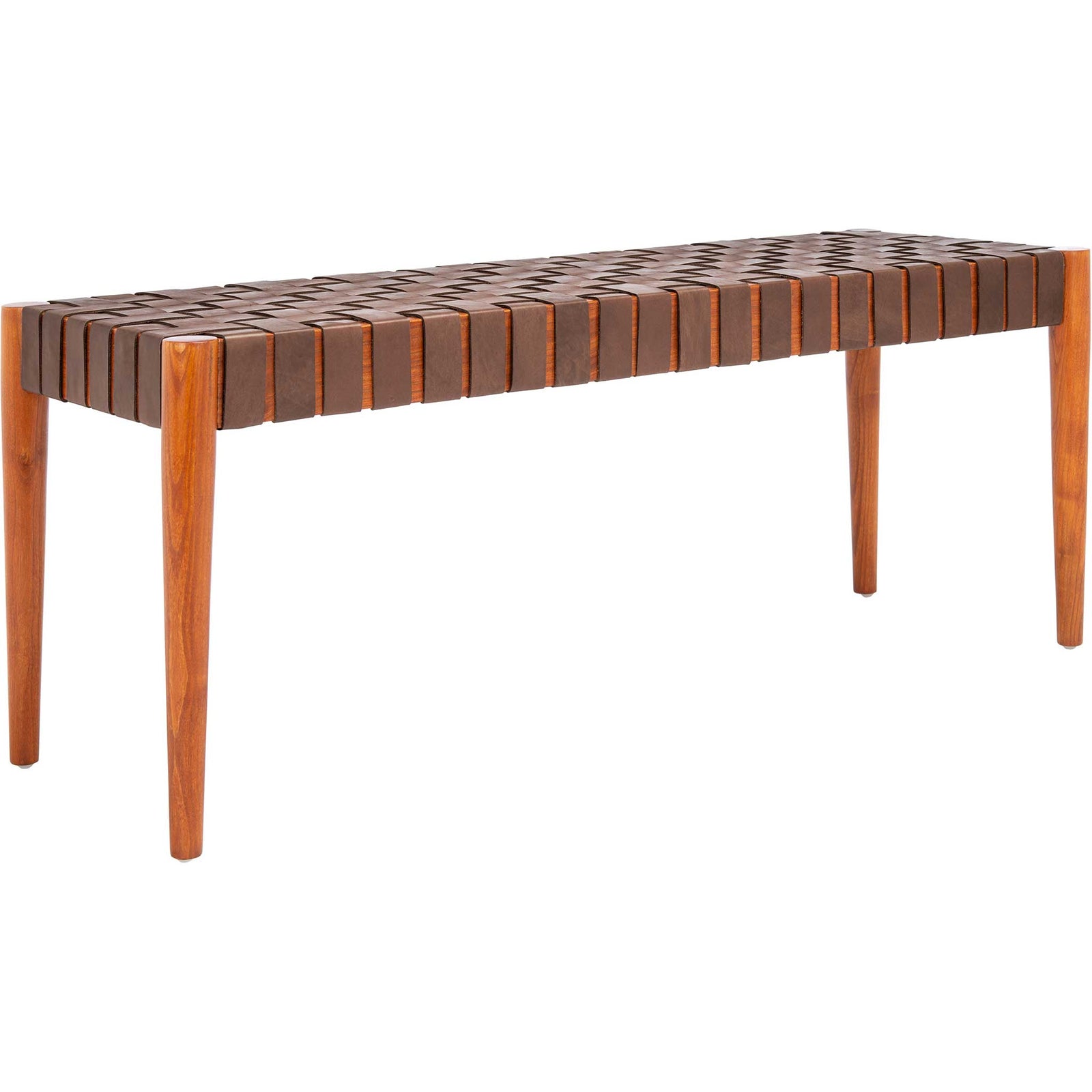 Amos Leather Weave Bench Cognac/Dark Brown