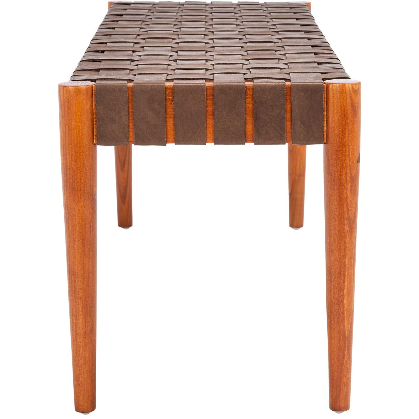 Amos Leather Weave Bench Cognac/Dark Brown