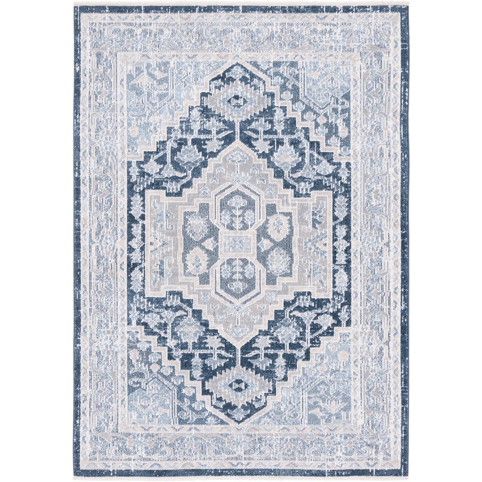 Beige and navy medallion rug with vintage distressing and soft, low-pile washable design || BLR210B-5 || top_studio