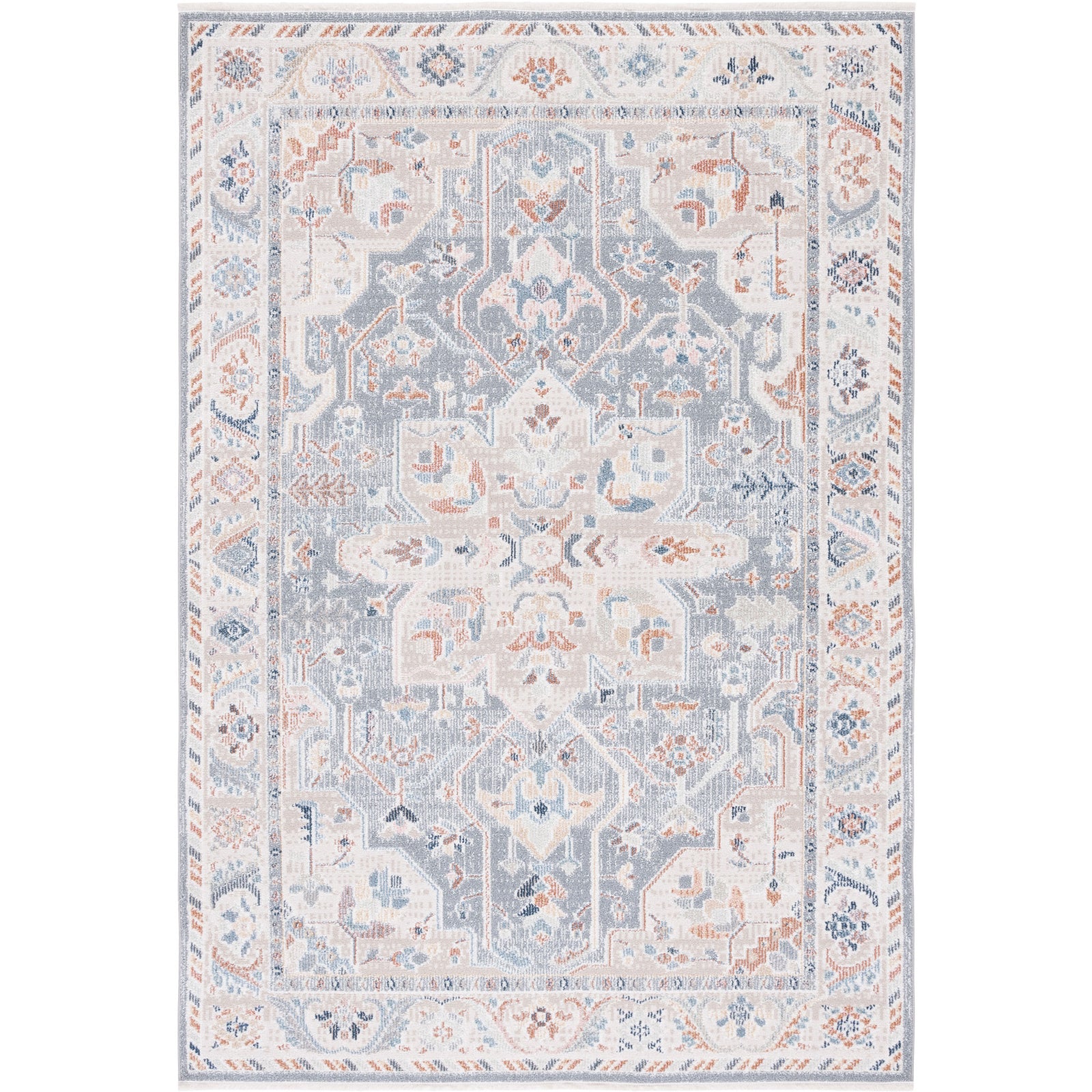 Washable beige and blue rug with a vintage medallion and border for easy-care style || BLR212B-5 || top_studio