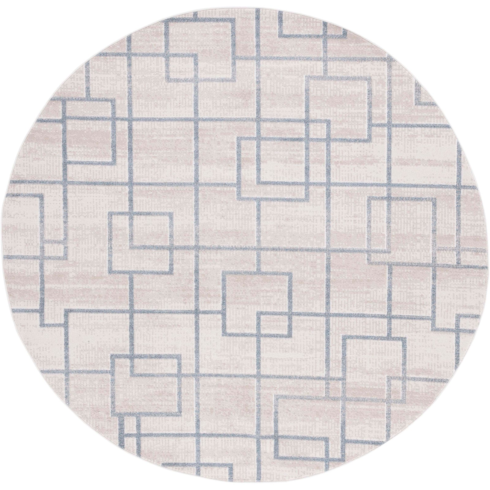 Round beige rug with modern gray interlocking squares for a clean, versatile look || BLR238B-7R || top_studio