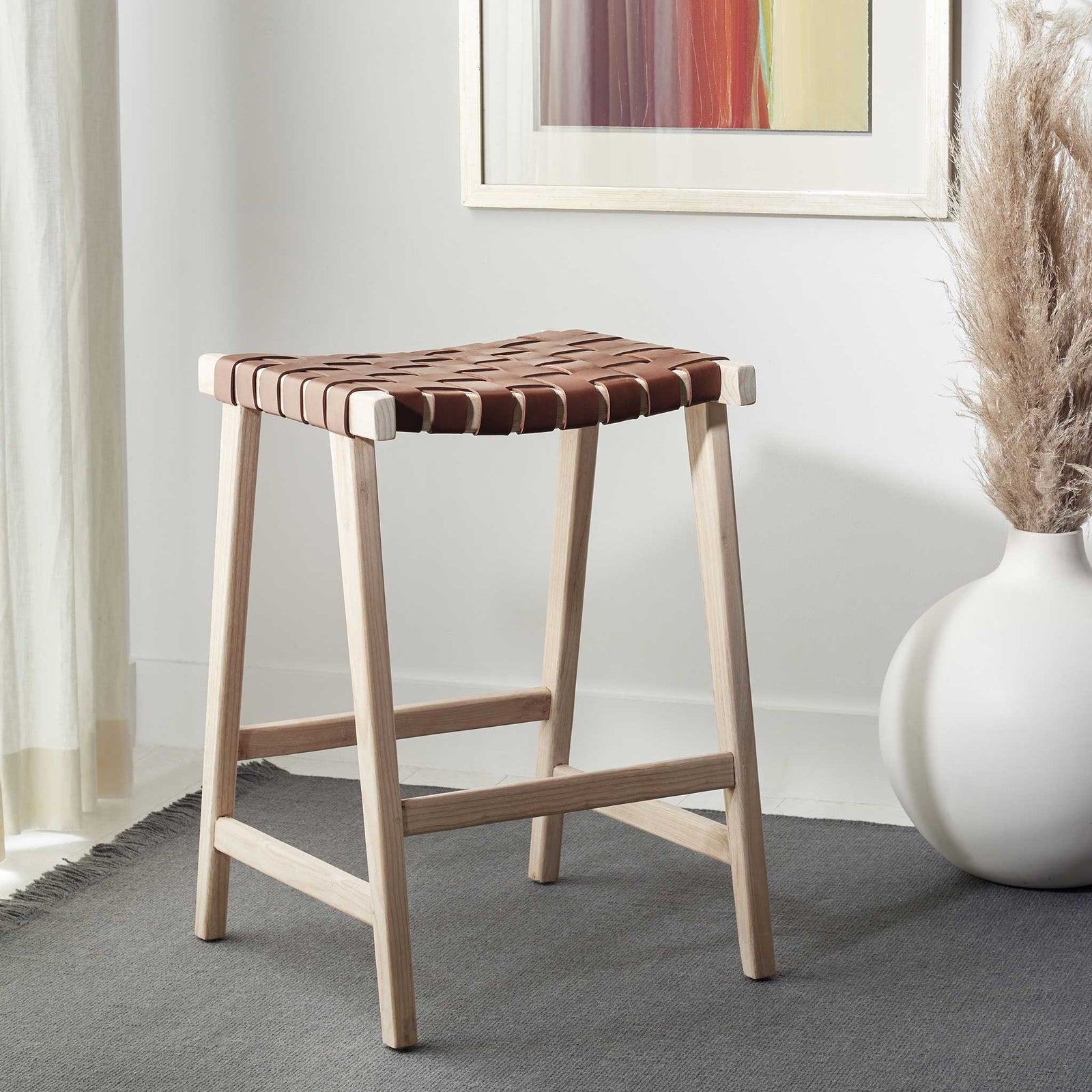 Abril Rectangle Bar Stool Cognac/Natural