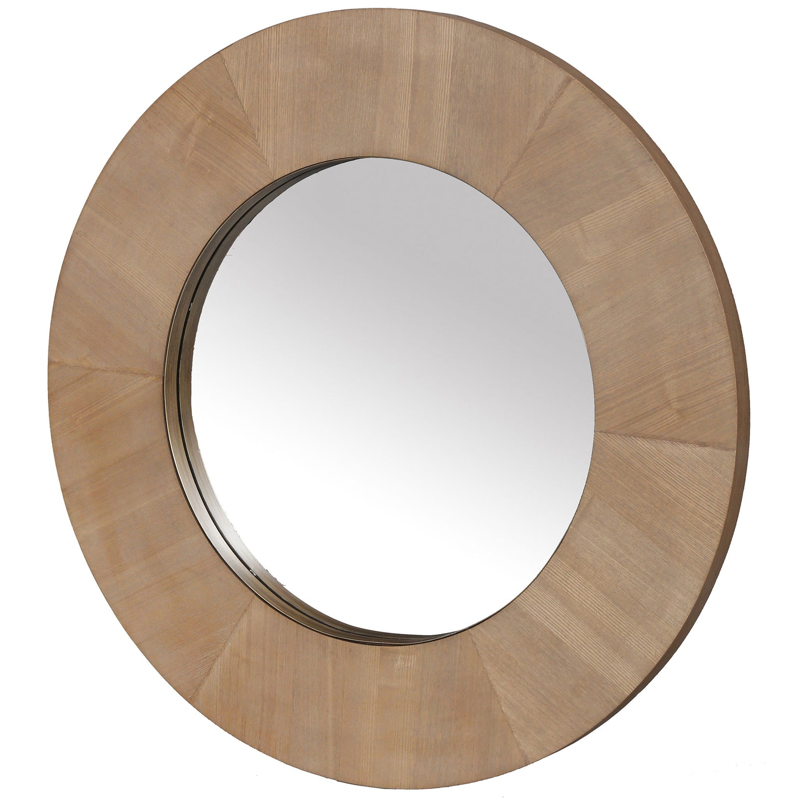 Natural wood-grain veneer surrounds a recessed mirror with a narrow metallic inner rim. || CMI4002A || front_angle_studio