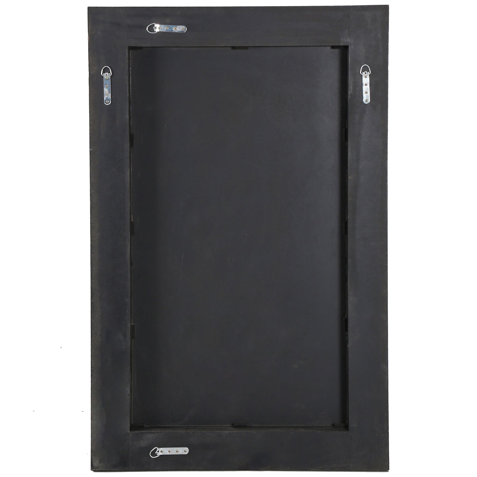 Black backing with metal hanging plates supports the tall rectangular mirror || CMI4004B || back_studio