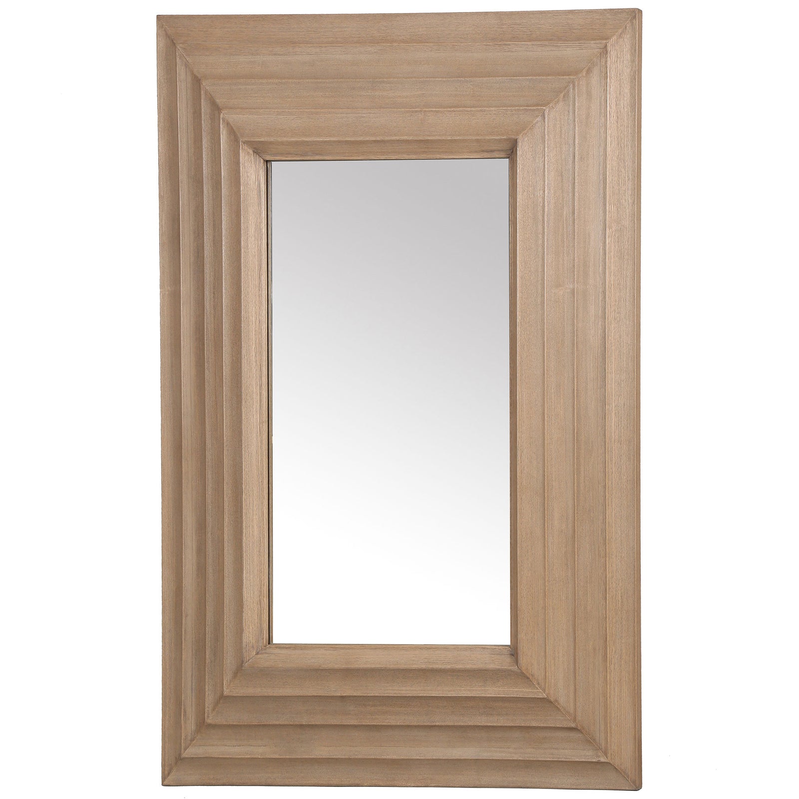 Light wood tones and dimensional stepped edges lend the mirror a relaxed, rustic look || CMI4005A || front_angle_studio