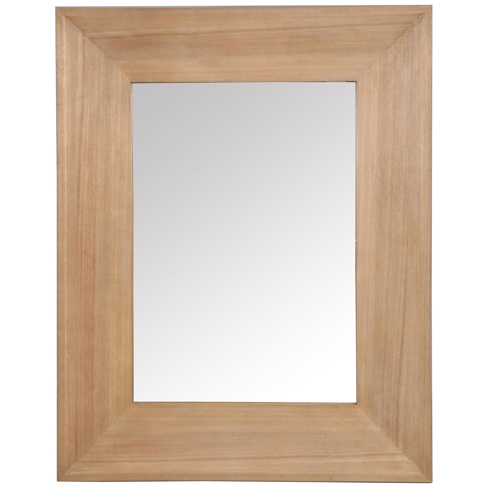A wide natural wood-grain frame surrounds the rectangular mirror with clean, mitered corners. || CMI4006A || front_studio