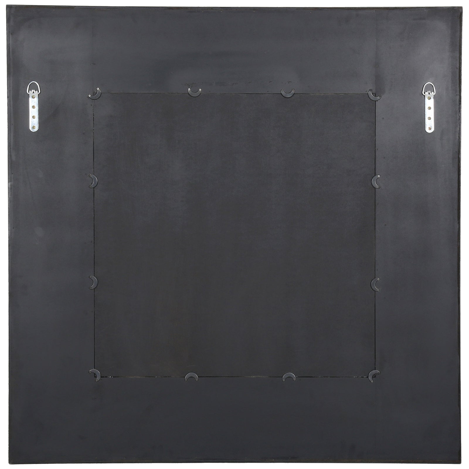 A black backing and two metal hanging brackets support the square mirror. || CMI4007A || back_studio