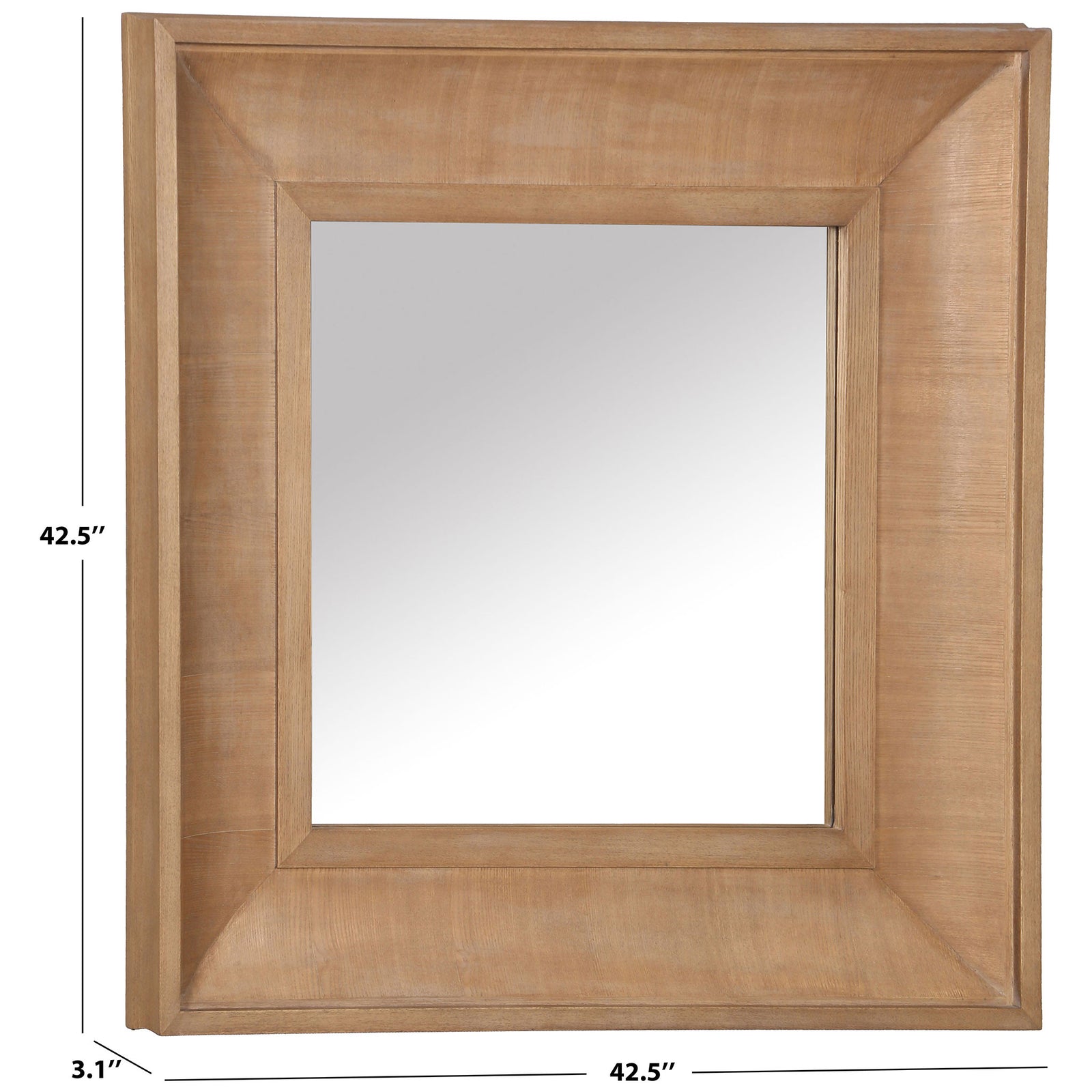 The natural wood-tone square mirror measures 42.5 inches wide and high and 3.1 inches deep. || CMI4007A || dimension_studio