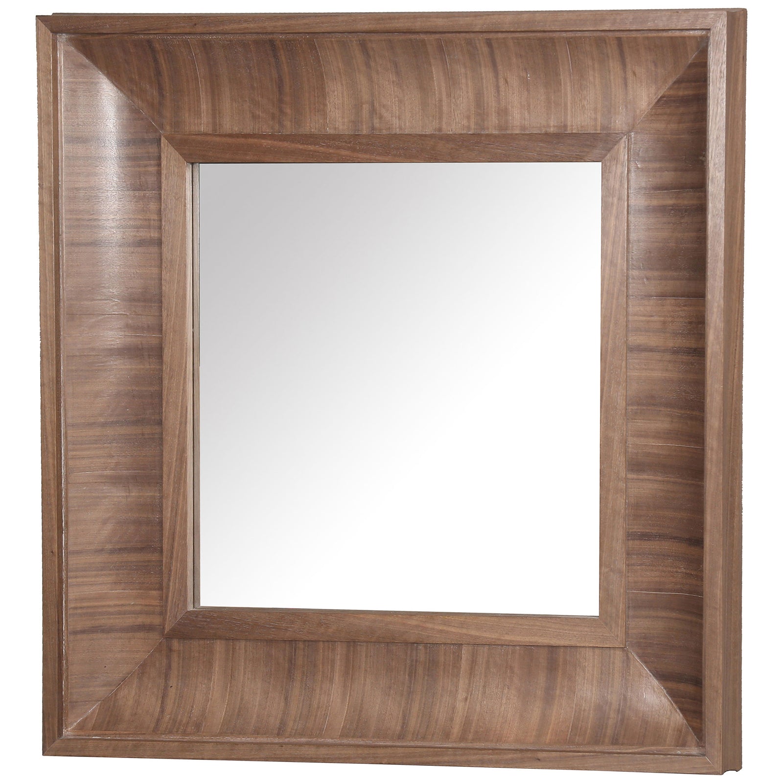 Wide walnut-finished molding creates a deep border around the square reflective center. || CMI4007B || front_angle_studio
