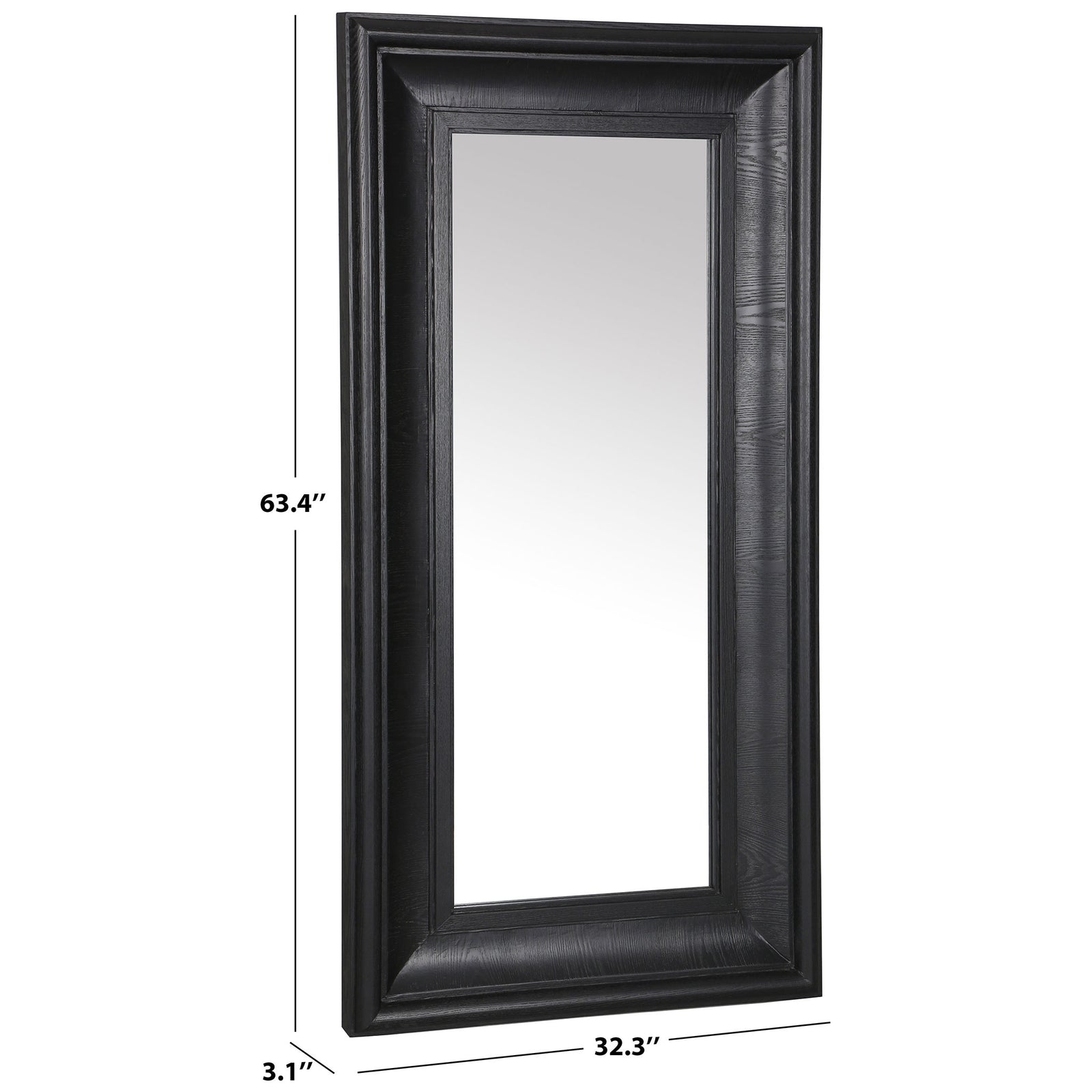 This black-framed mirror measures 32.3 inches wide, 63.4 inches high, and 3.1 inches deep. || CMI4008C || dimension_studio