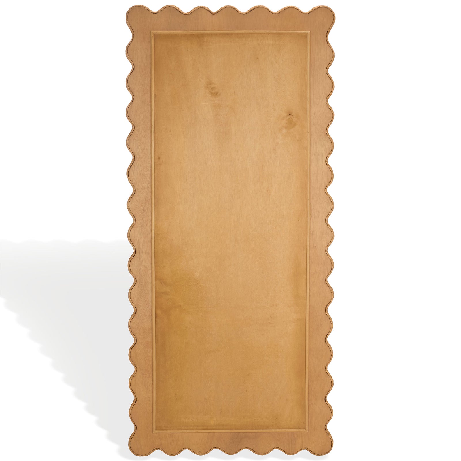 A smooth plywood back supports the tall mirror's softly scalloped outline. || CWK3021A || back_studio