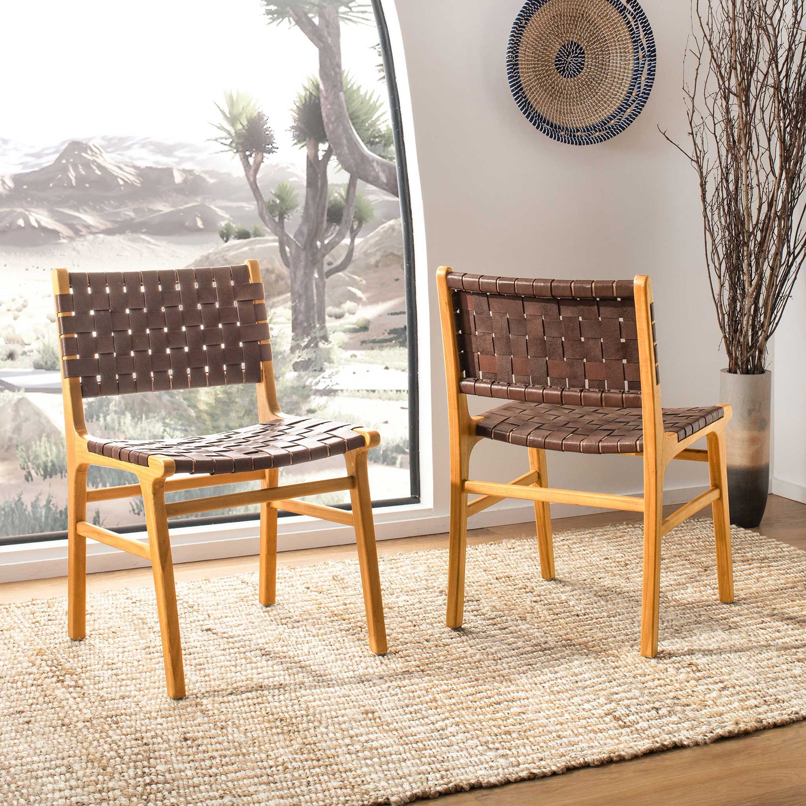 Tara Woven Leather Dining Chair (Set of 2)